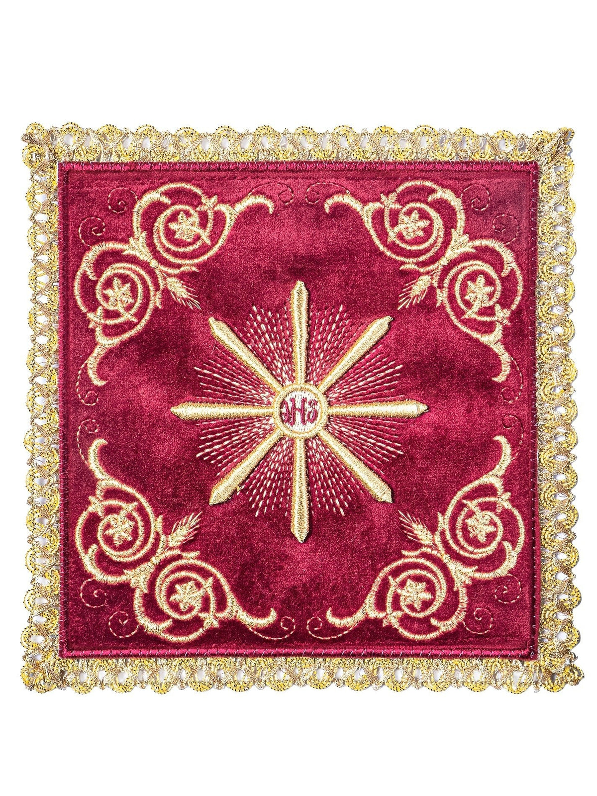 Chalice Linen Set Embroidered with Red Velvet KKL/5002/C1 - CHASUBLES.COM