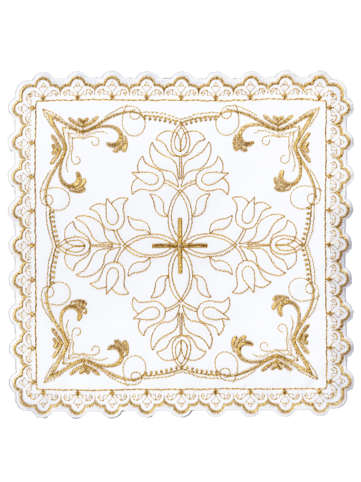 Chalice linen set with cross motif with decorative floral embroidery S - 5557 - HAFTINAUSA.COM