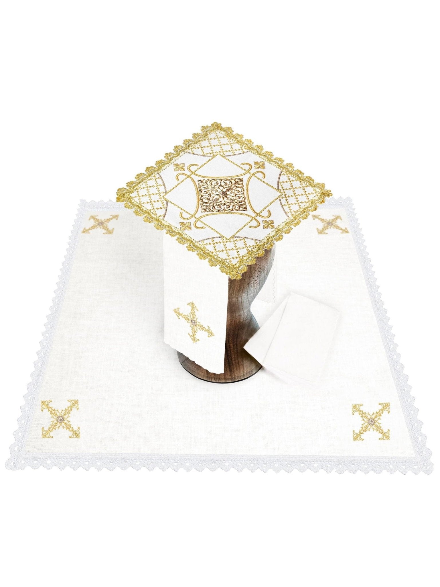 Chalice linen set with metal cross and gold embroidery HA/5007 - HAFTINAUSA.COM