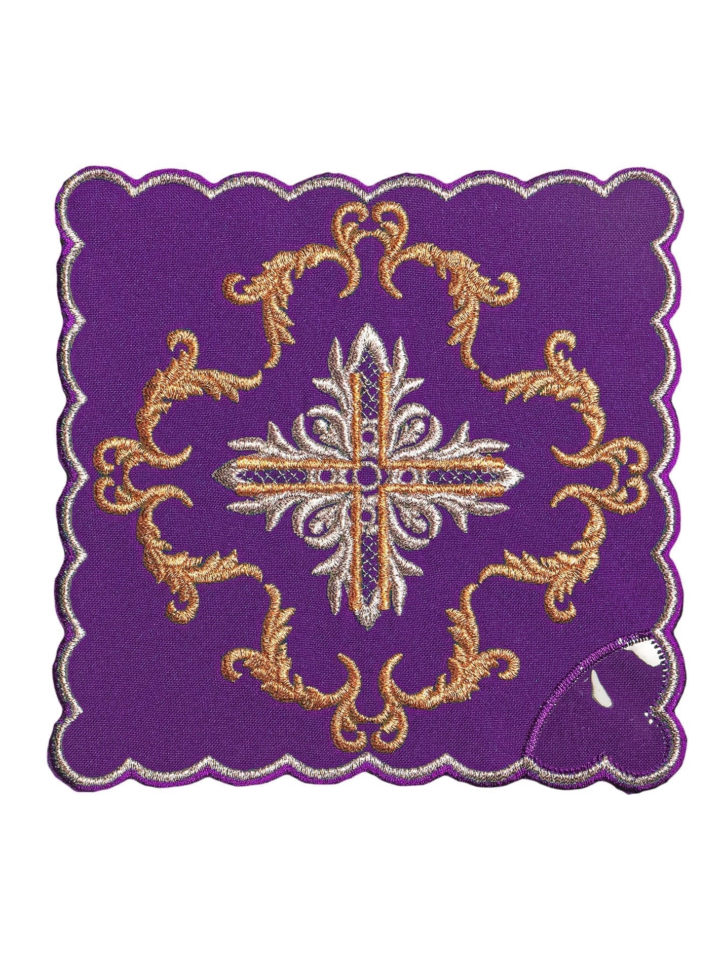 Chalice linens in purple with silver cross KK/151/03 - HAFTINAUSA.COM