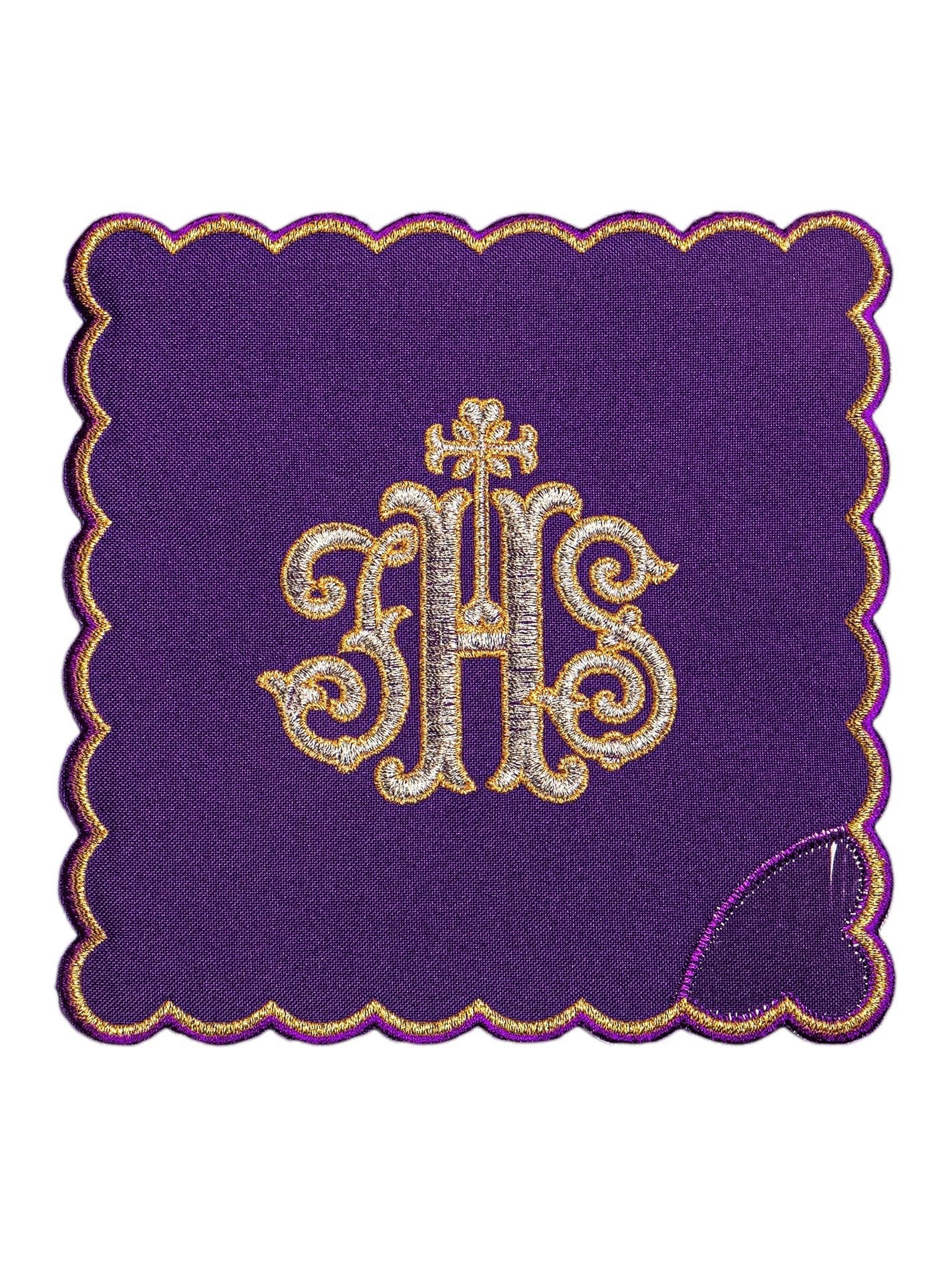 Chalice Linens set in Purple with IHS KK/072/03 - HAFTINAUSA.COM