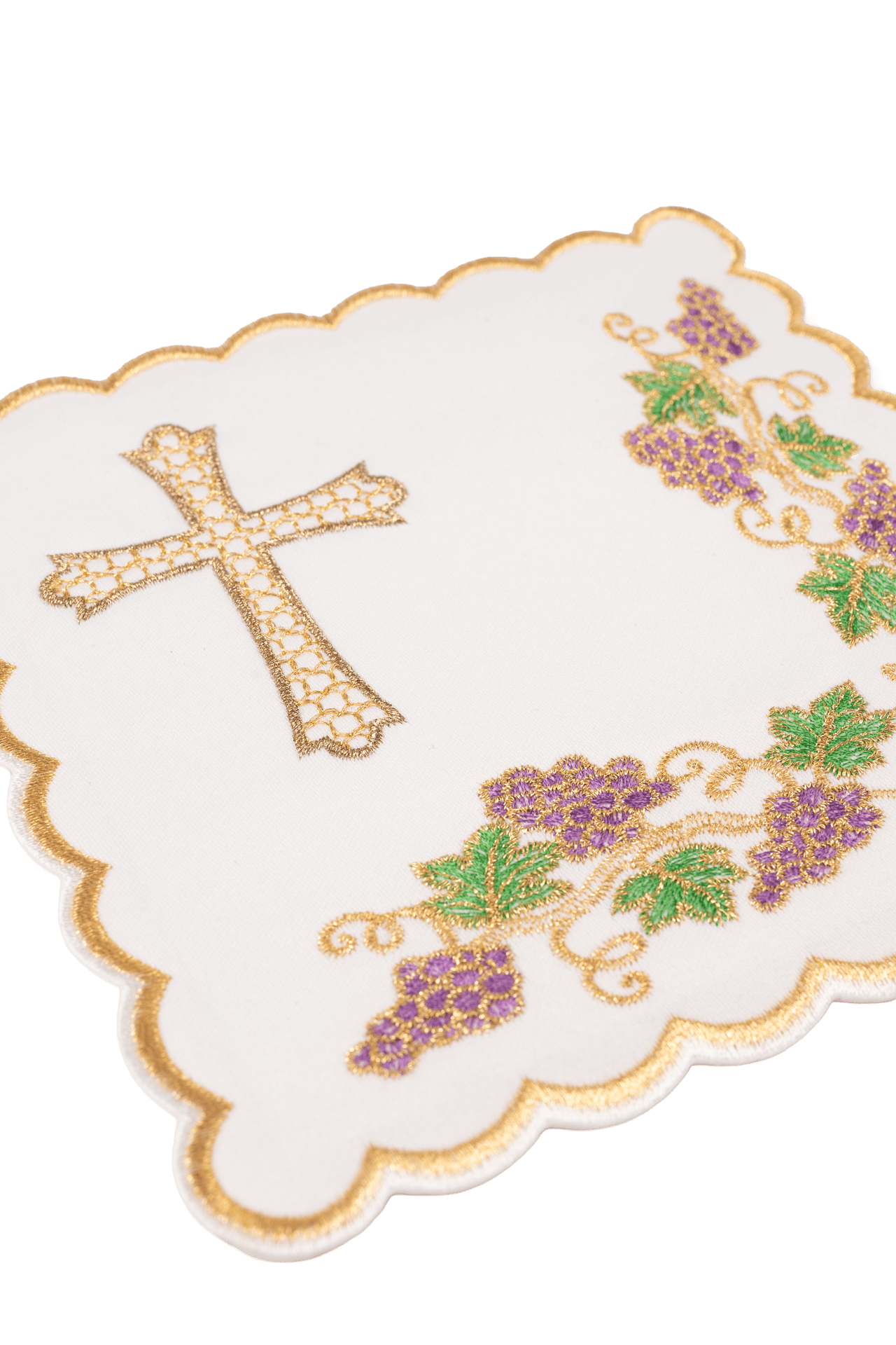 Chalice linens set with a grapevine and cross motif KDT/5073/04 - CHASUBLES.COM