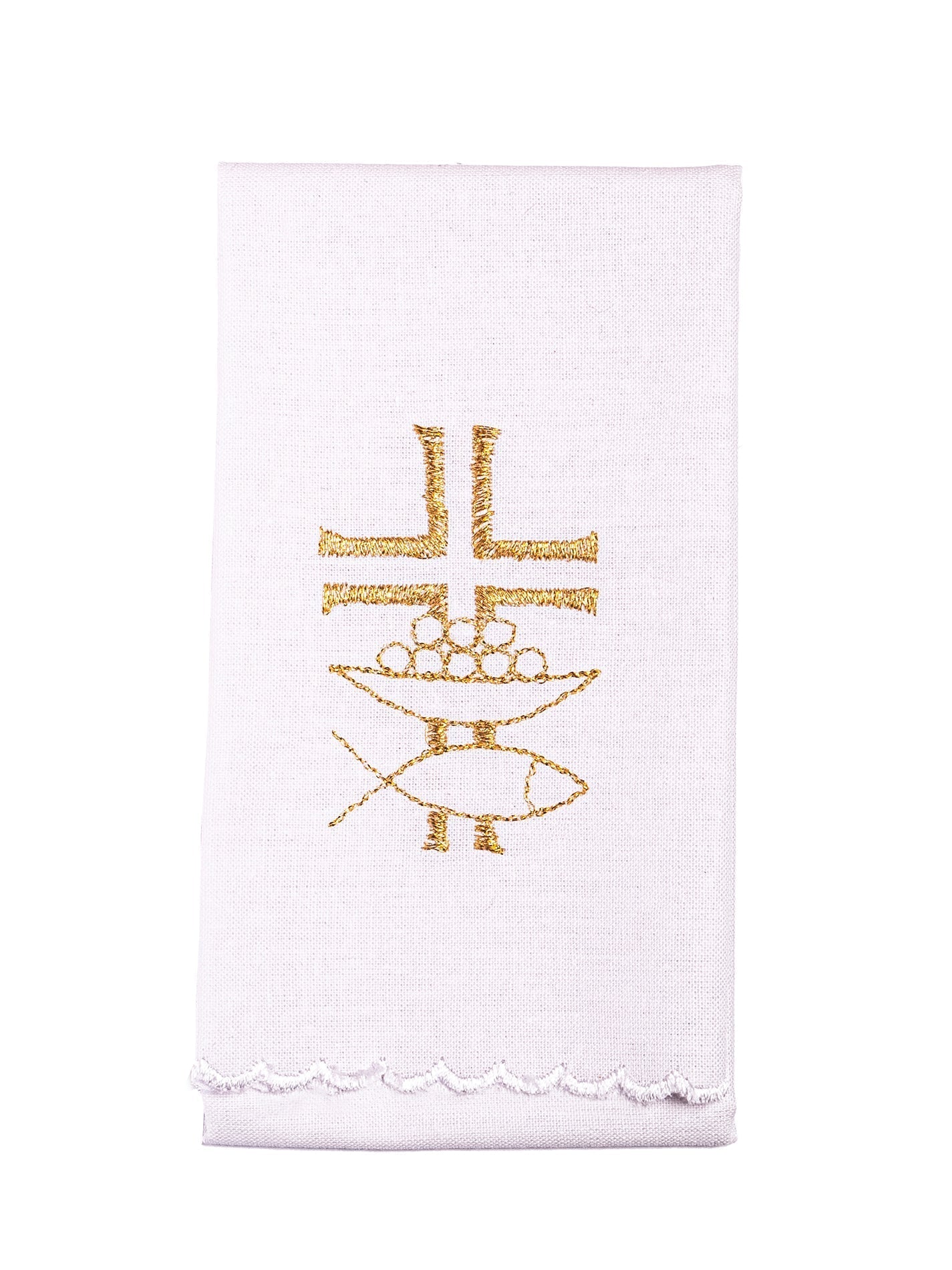Chalice linens set with gold cross and Ichthys KK/005 - HAFTINAUSA.COM