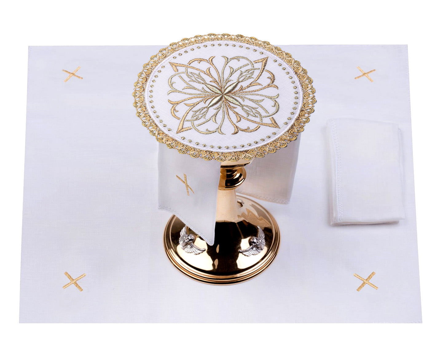 Chalice linens set with gold floral cross motif on round toe S - 5029 - C4 - HAFTINAUSA.COM