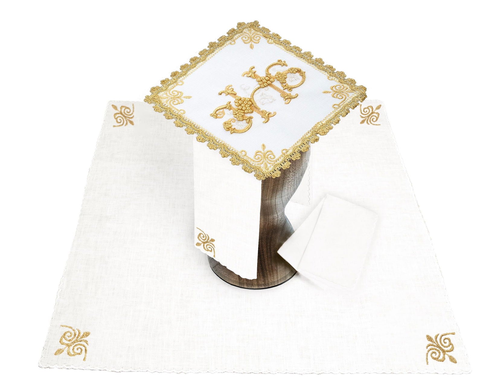 Chalice linens with embroidered IHS and grapes HA/511 HA/5011 - HAFTINAUSA.COM