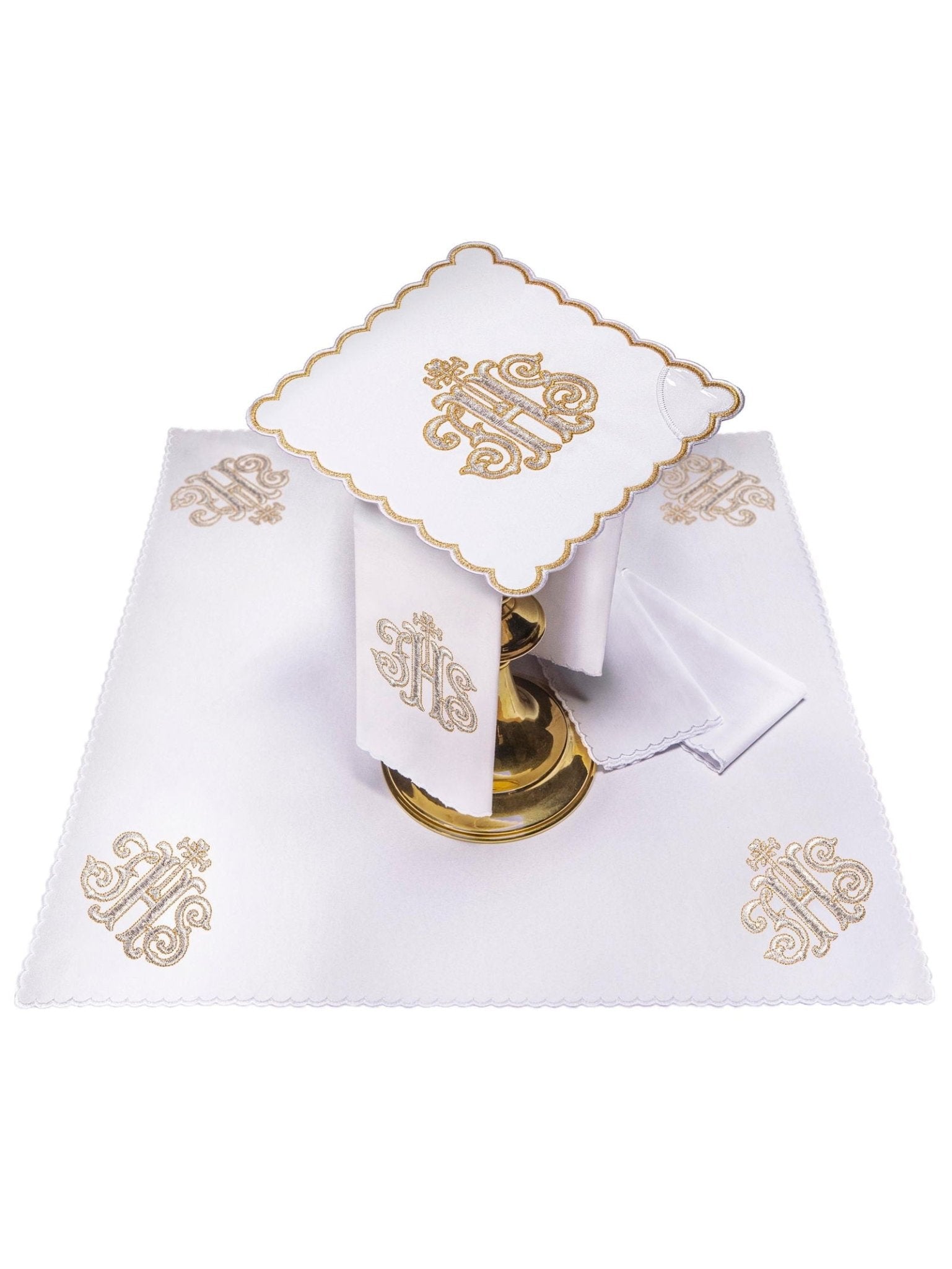 Chalice Linens with Golden IHS Embroidery KK/072/04 - HAFTINAUSA.COM