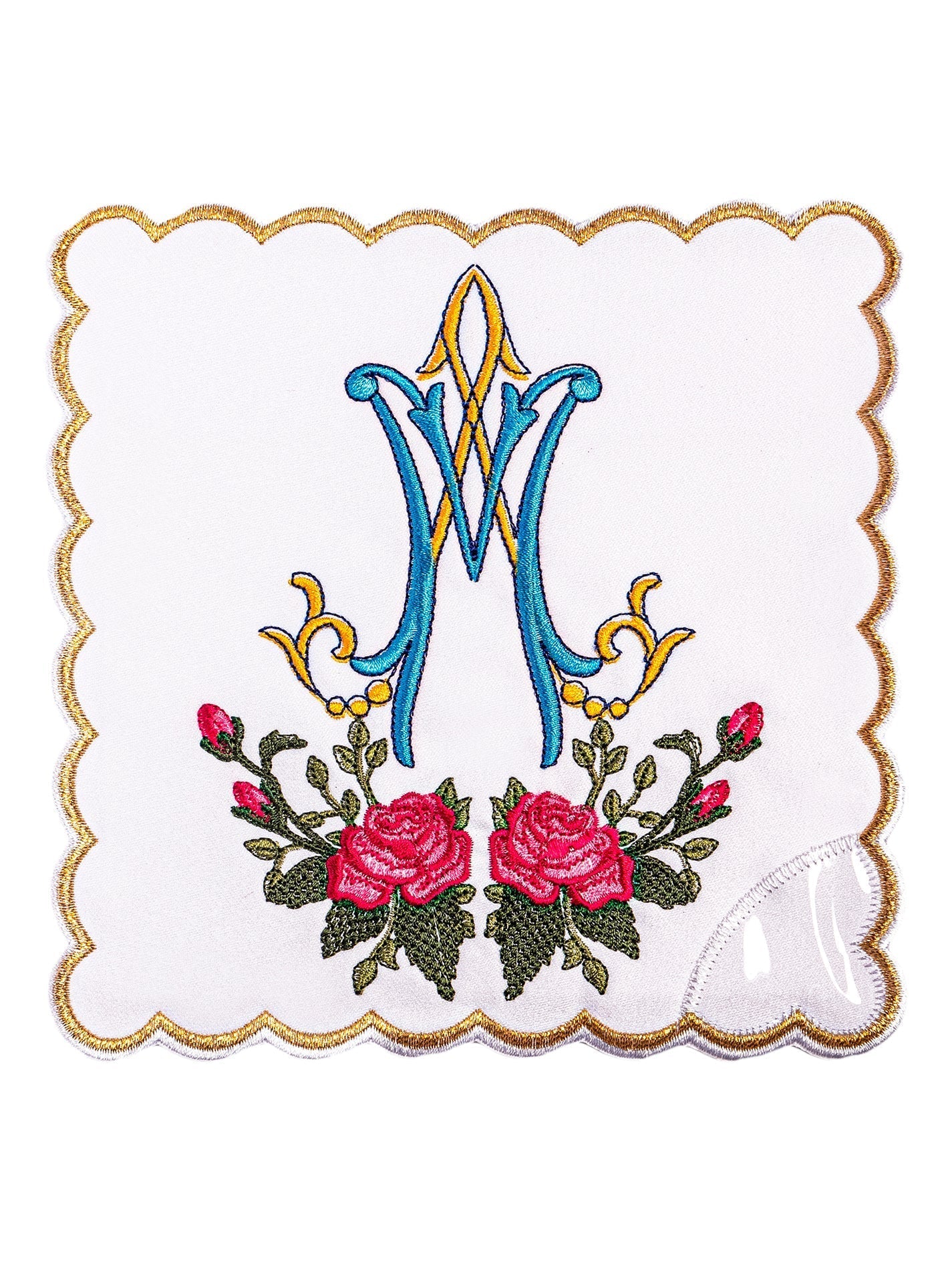 Chalice Linens with red and blue Marian Embroidery KK/078 - HAFTINAUSA.COM
