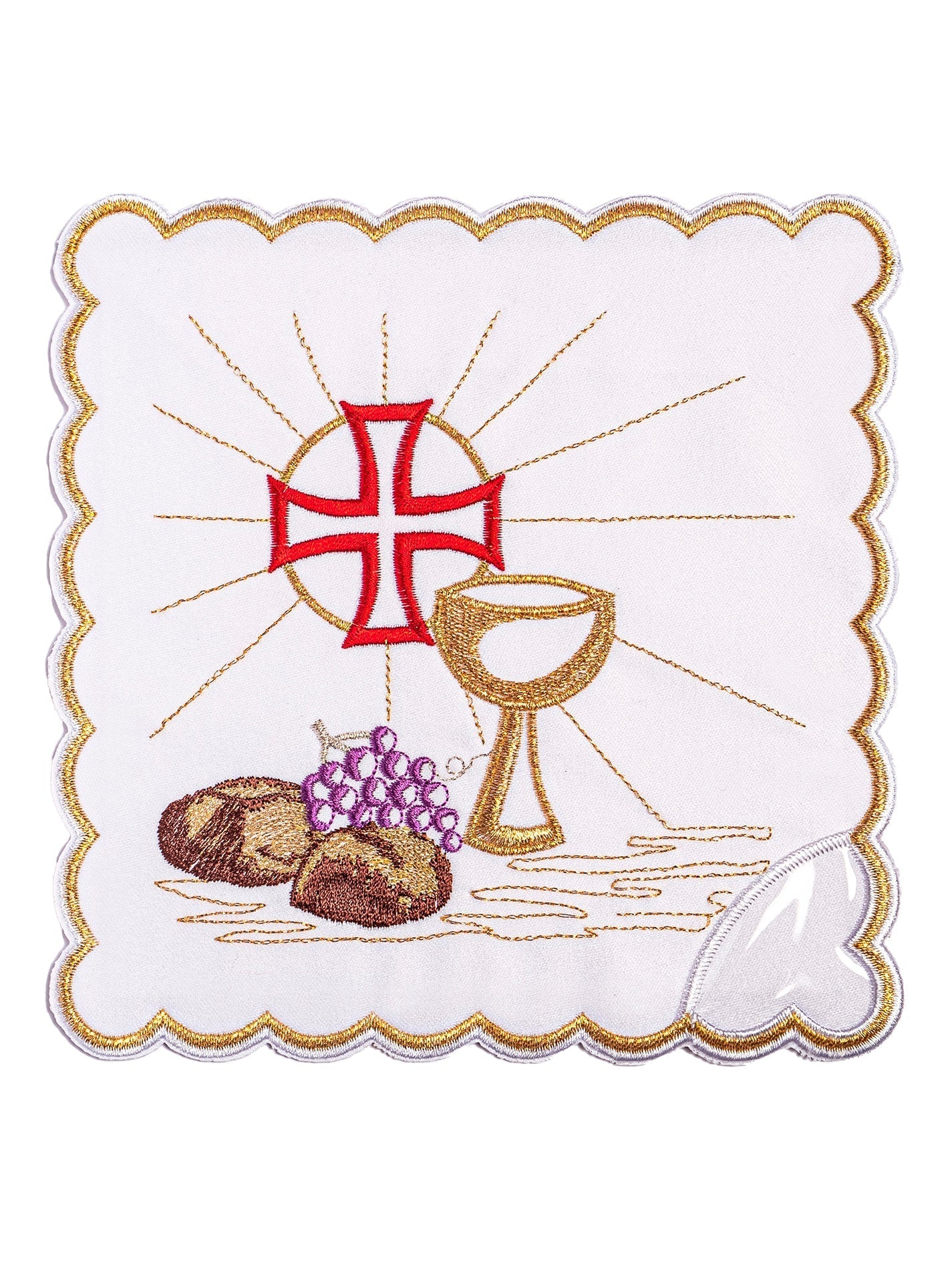 Chalice Linens with red cross, bread and wine motifs KK/050 - HAFTINAUSA.COM