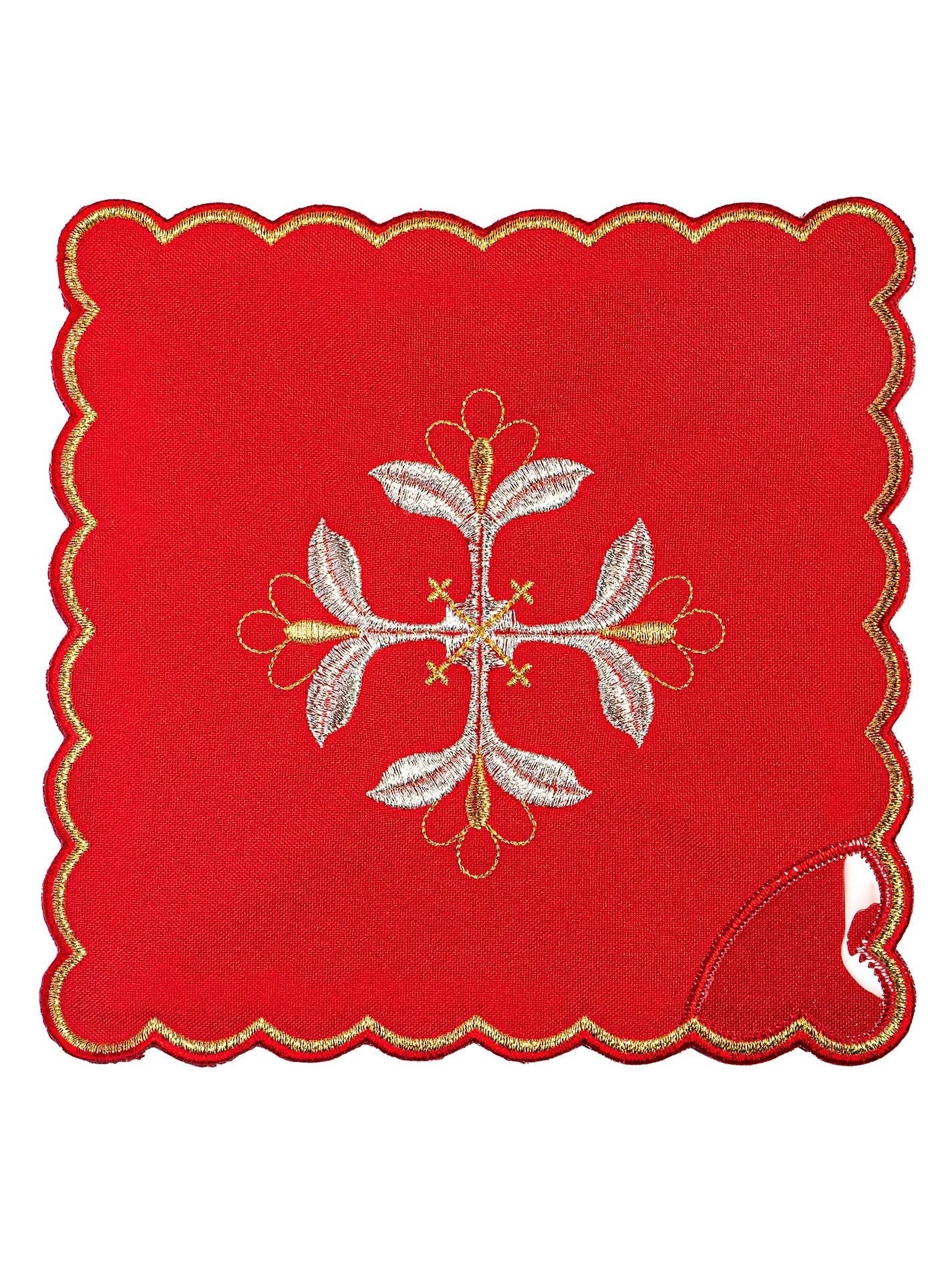Chalice Linens with red Pall and gold and red embroidery KK/063/02 - HAFTINAUSA.COM