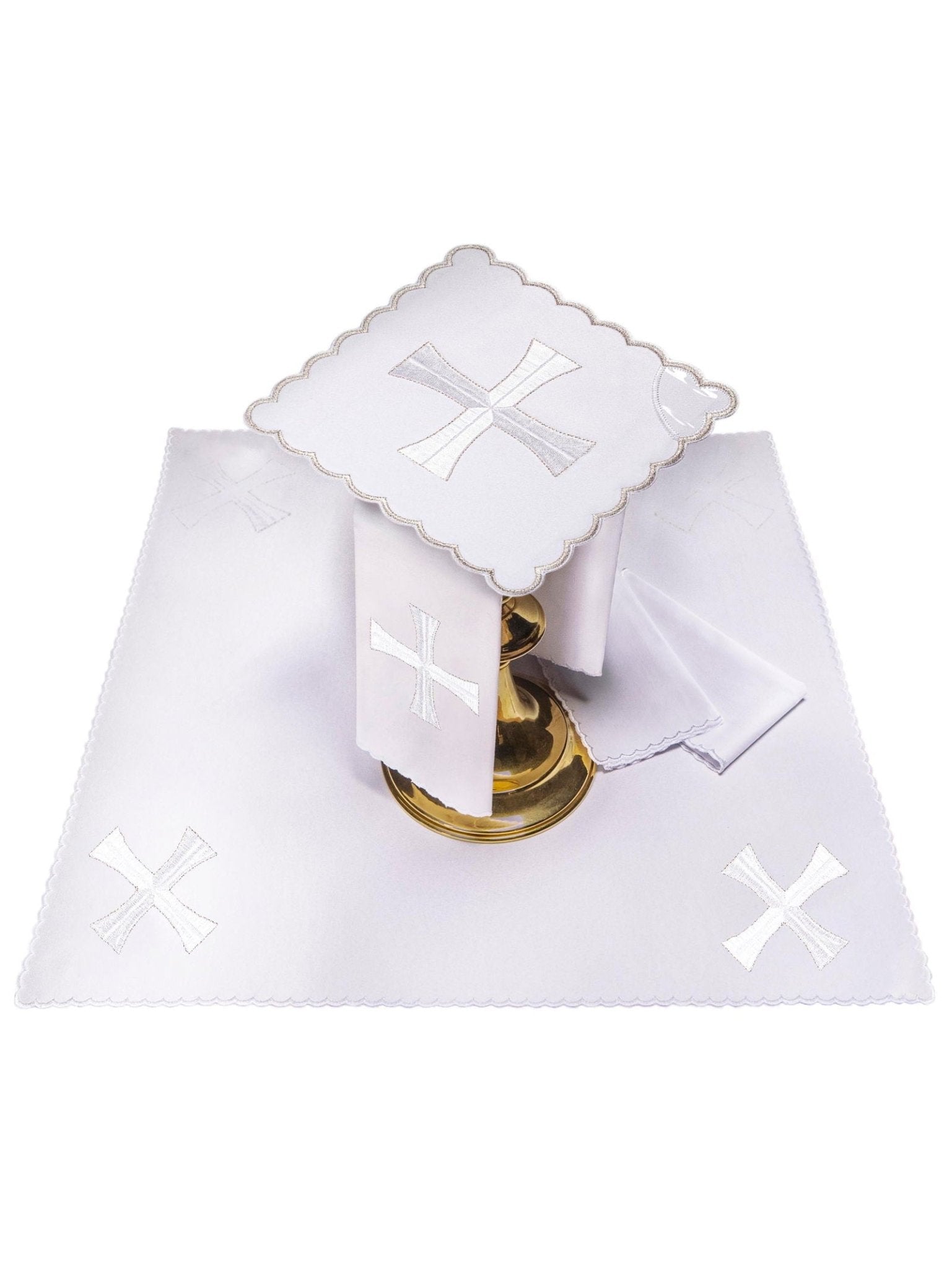 Chalice Linens with simple white embroidered Motif KK/010 - HAFTINAUSA.COM