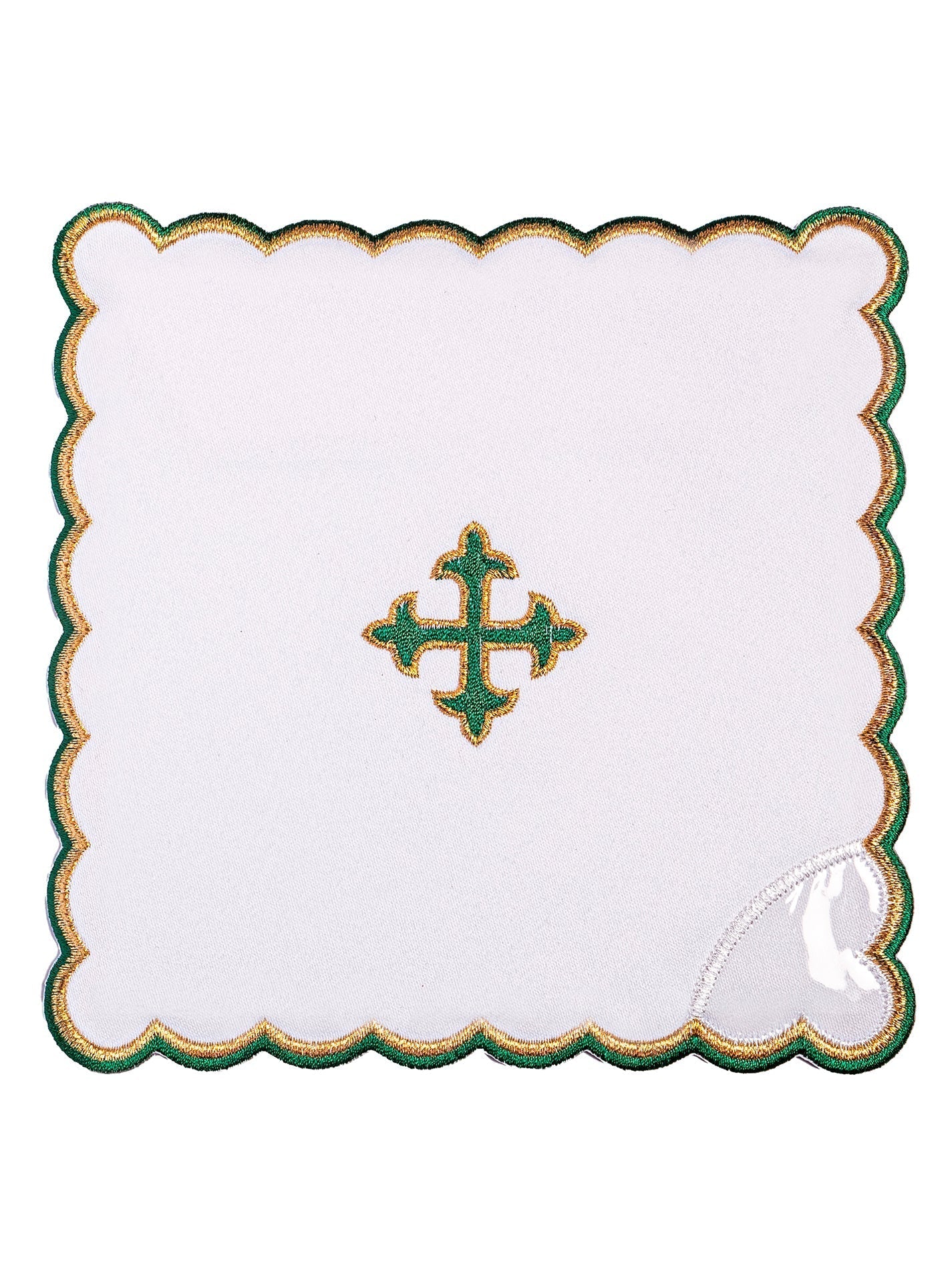 Chalice Linens with small green cross embroidery KK/075/C3 - HAFTINAUSA.COM