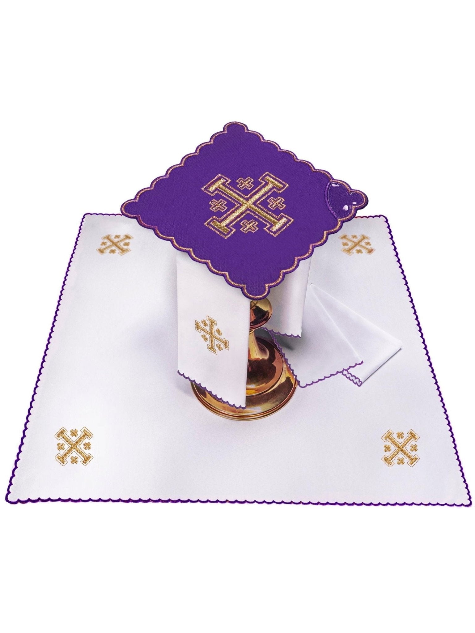 Chalice Set with purple Pall and Jerusalem Cross embroidery KK/030/03 - HAFTINAUSA.COM