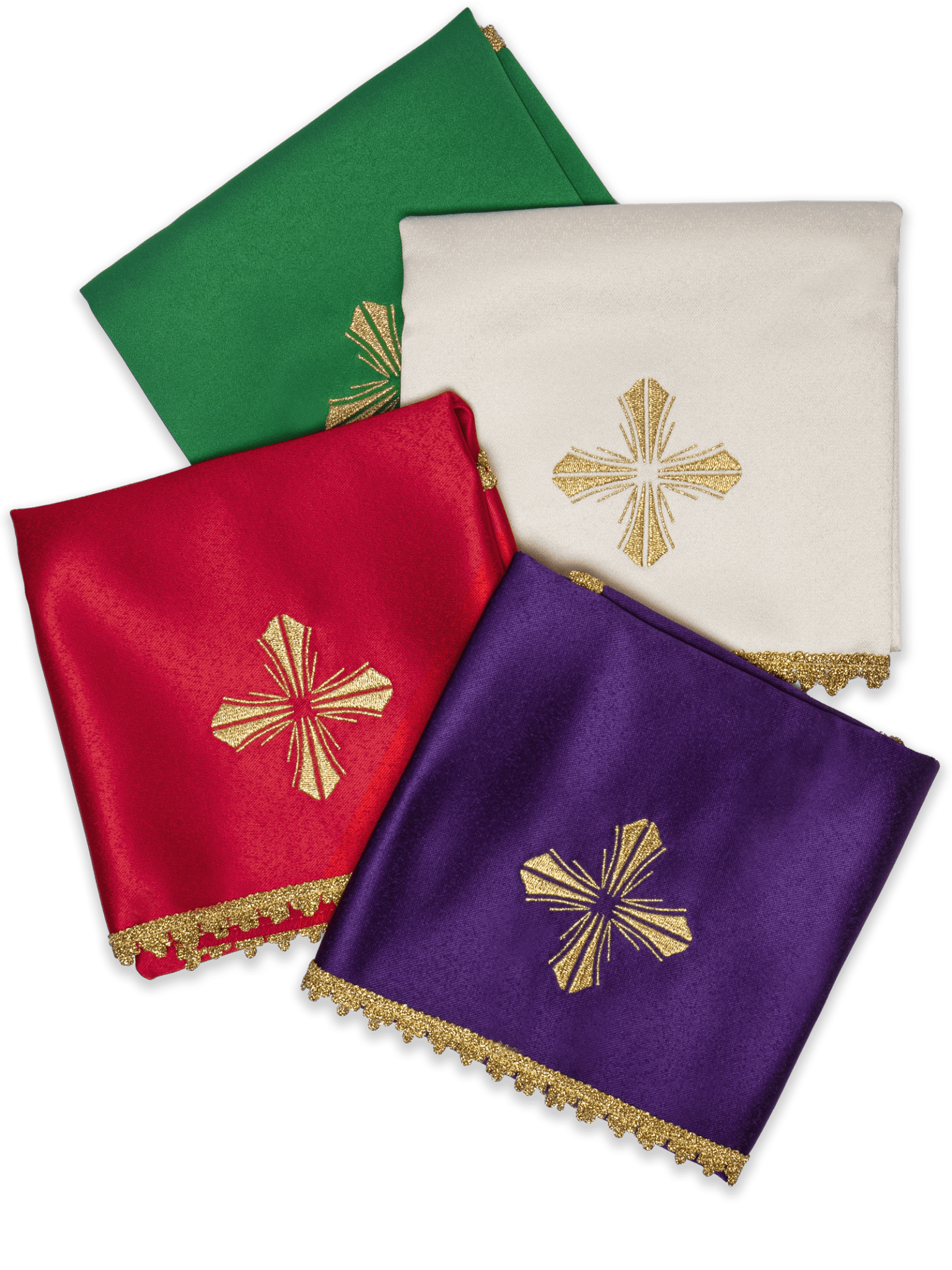 Chalice veils in 4 liturgical colors with gold cross KWB/003/20 50X50 (4szt.) - HAFTINAUSA.COM