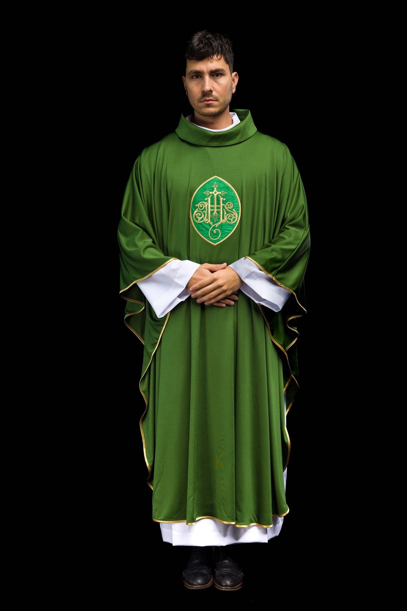 Chasuble embroidered with IHS lightweight SACROLITE knit fabric KOR/388/01/78 - CHASUBLES.COM