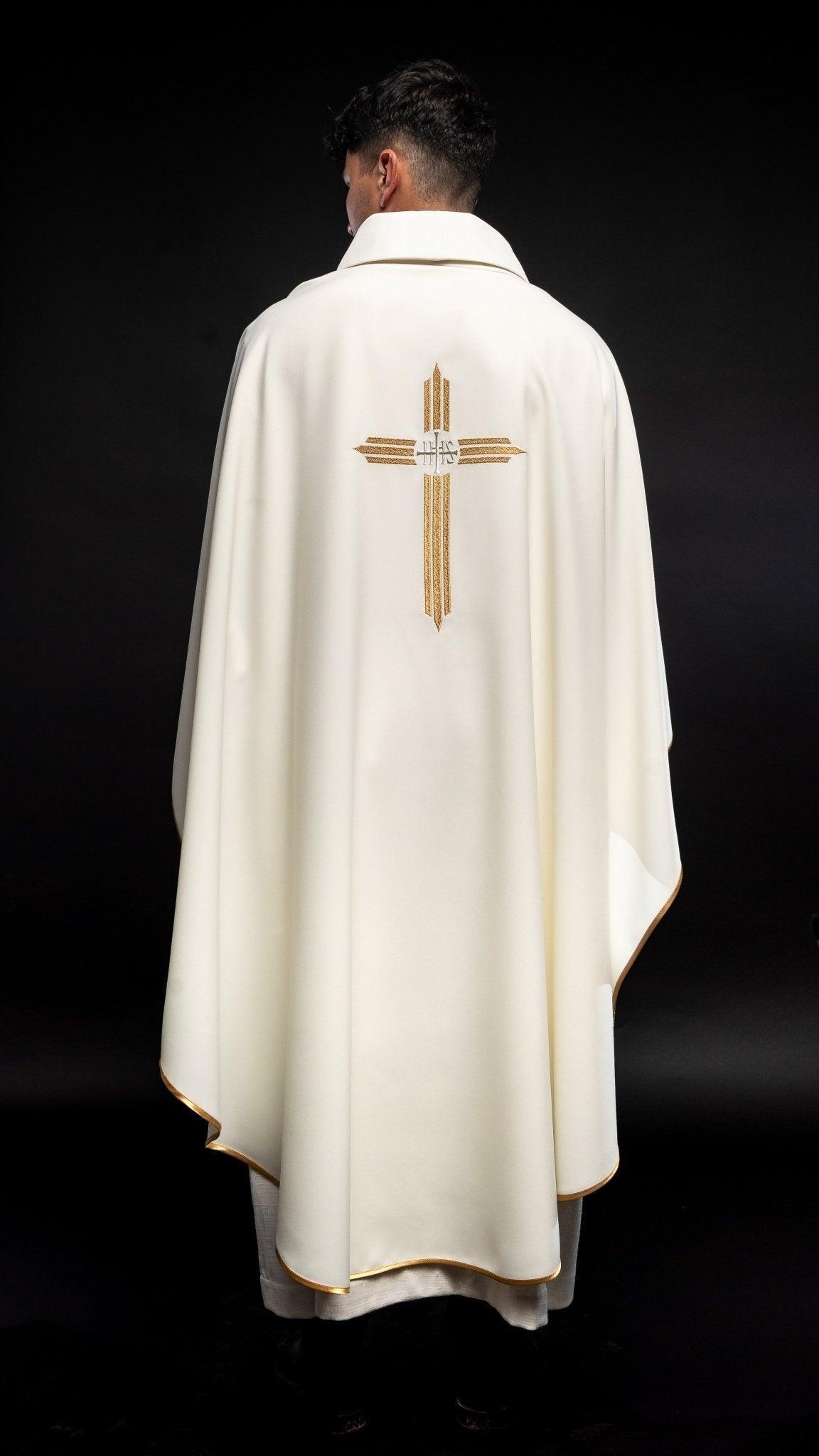 Chasuble embroidered with the symbol of Cross IHS KOR/017/05/12 ECRU - HAFTINAUSA.COM
