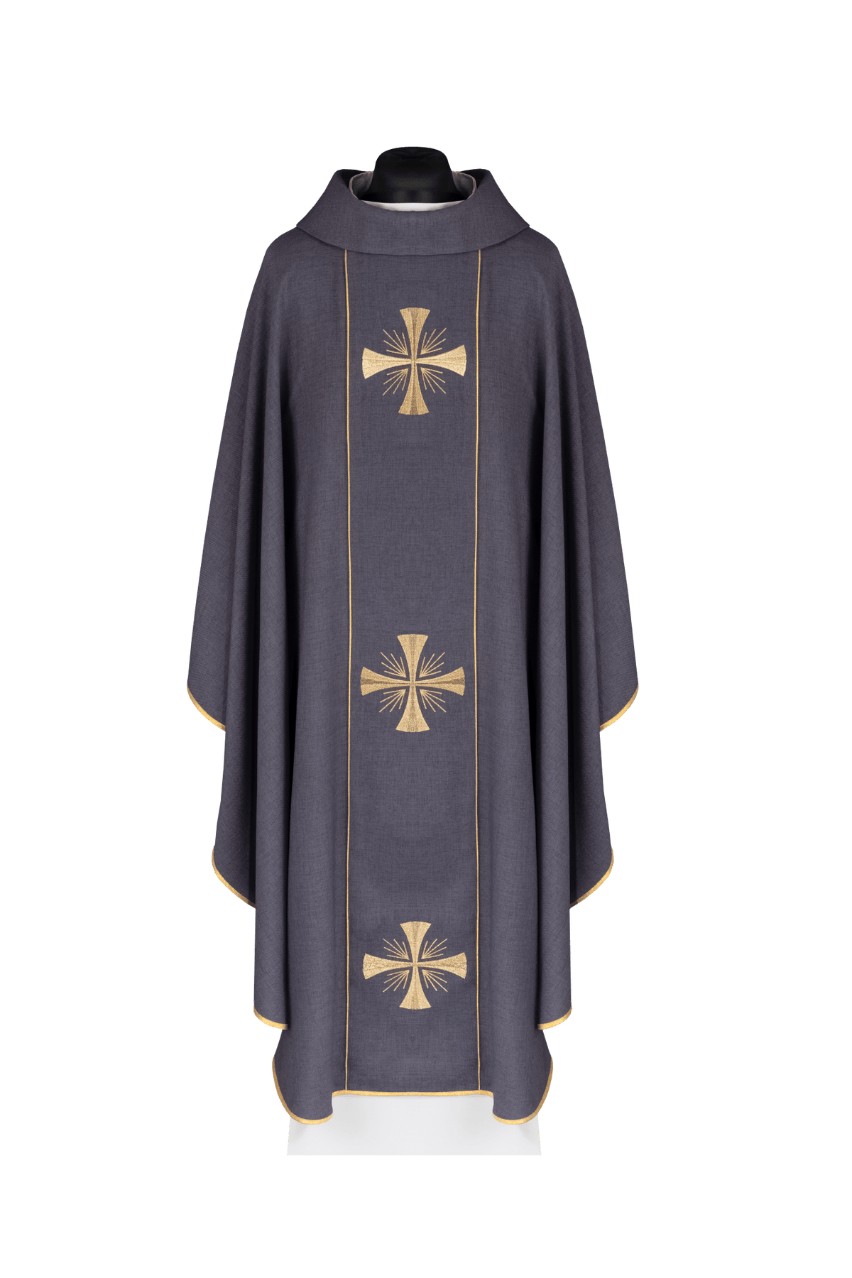 Chasuble with a purple band and embroidered crosses KDT/7054/03/70 FIOLET - CHASUBLES.COM