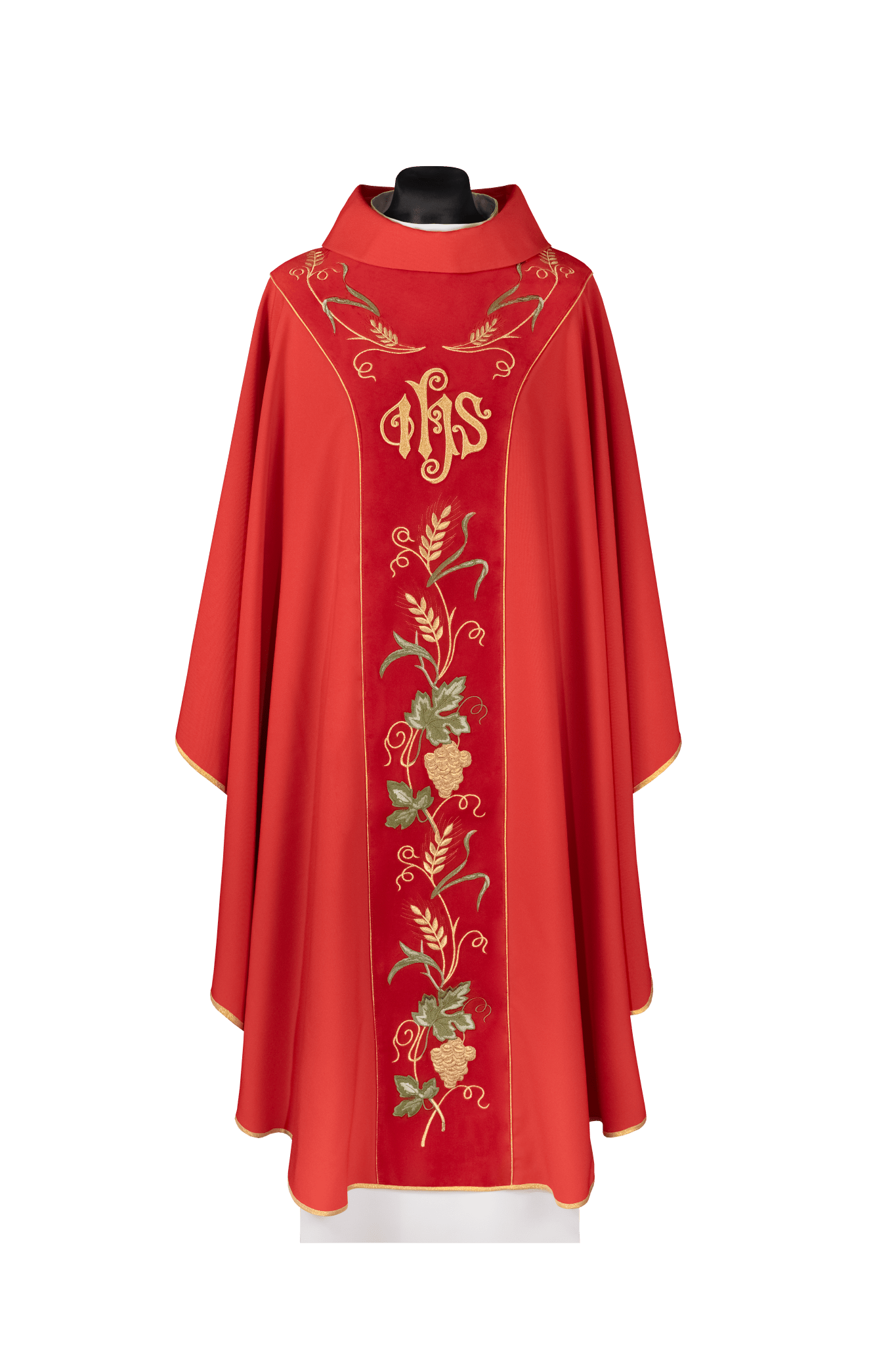 Chasuble with a red velvet band and IHS embroidery KDT/7050/02/53/PA CZERWONY - CHASUBLES.COM