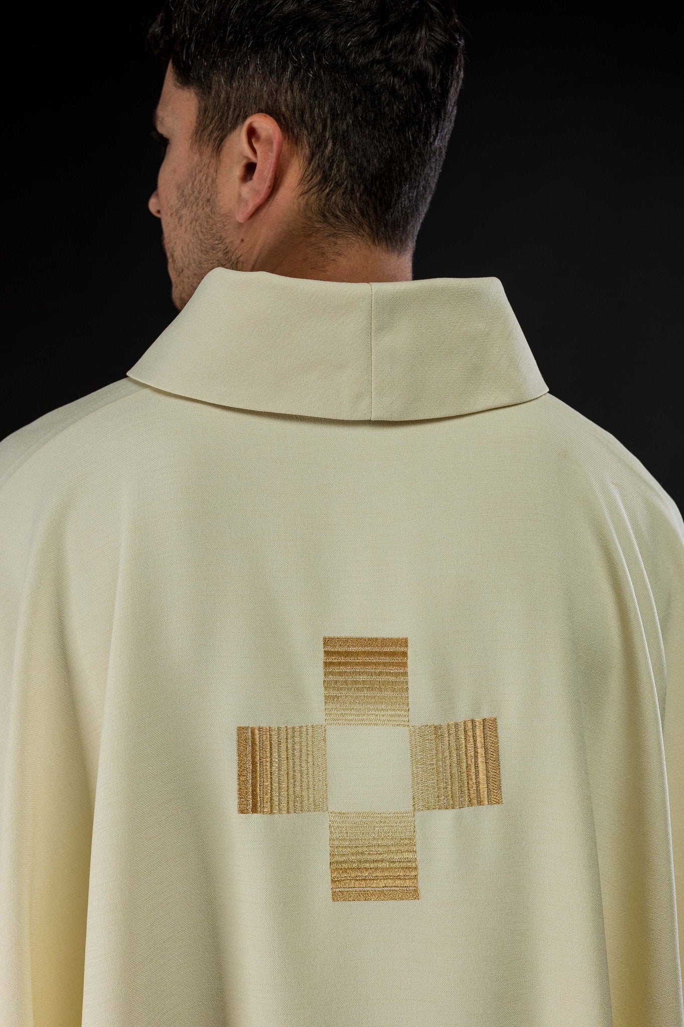 Chasuble with embroidered Crosses in ecru HA7011-05 ECRU - CHASUBLES.COM