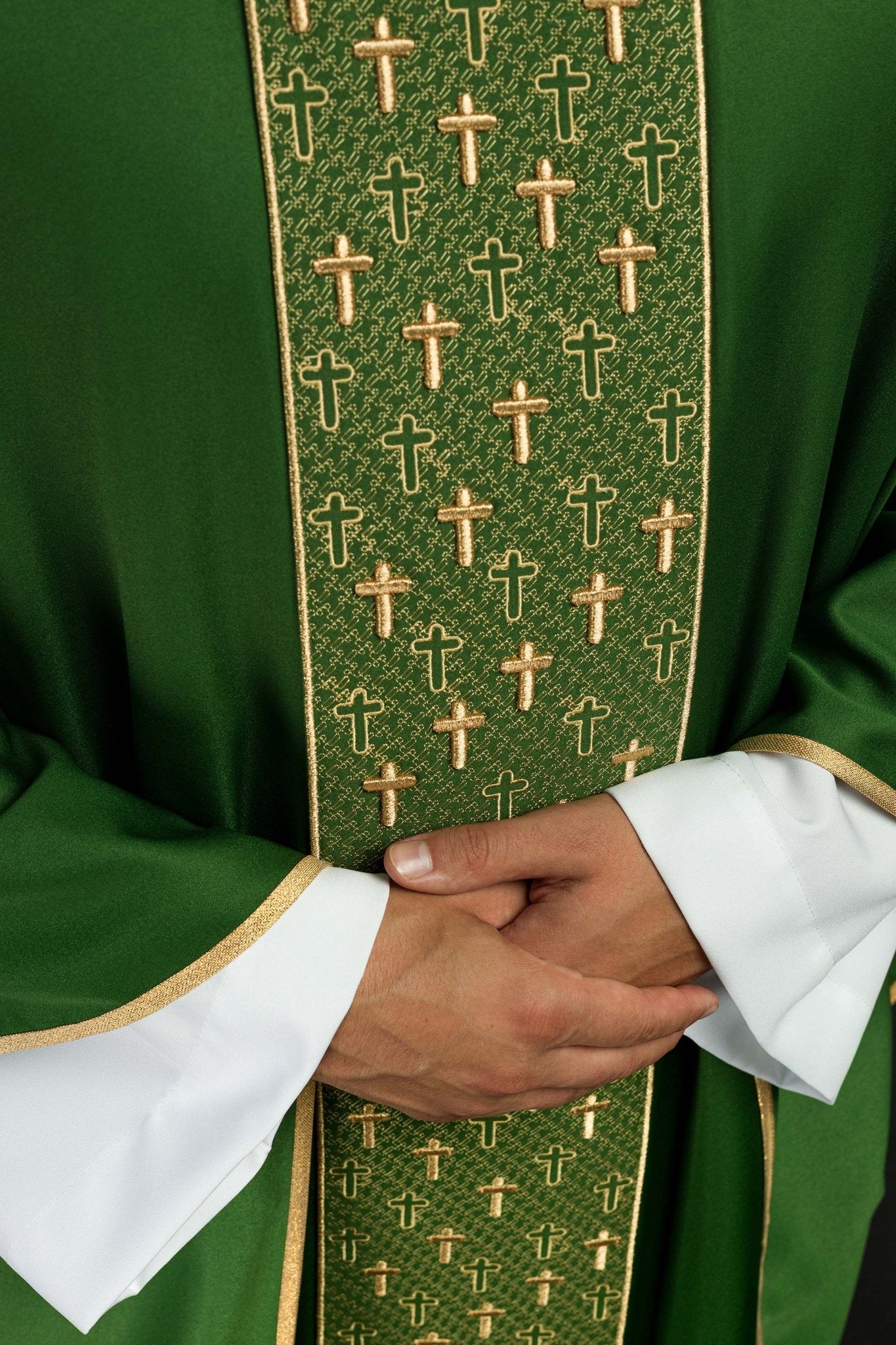 Chasuble with richly embroidered belt in green crosses S-7062-01-53 - CHASUBLES.COM