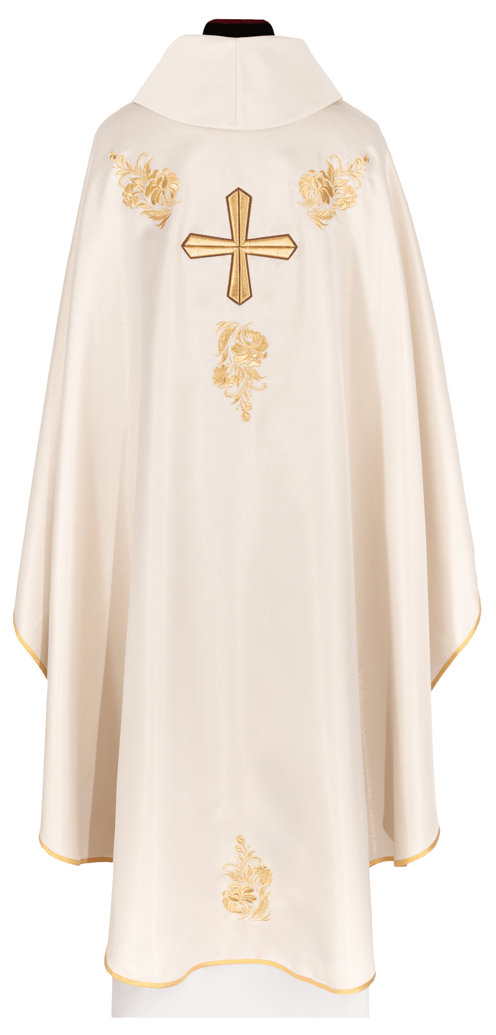 Chasuble with richly embroidered cross and collar in ecru color KDT/7042/05 - CHASUBLES.COM