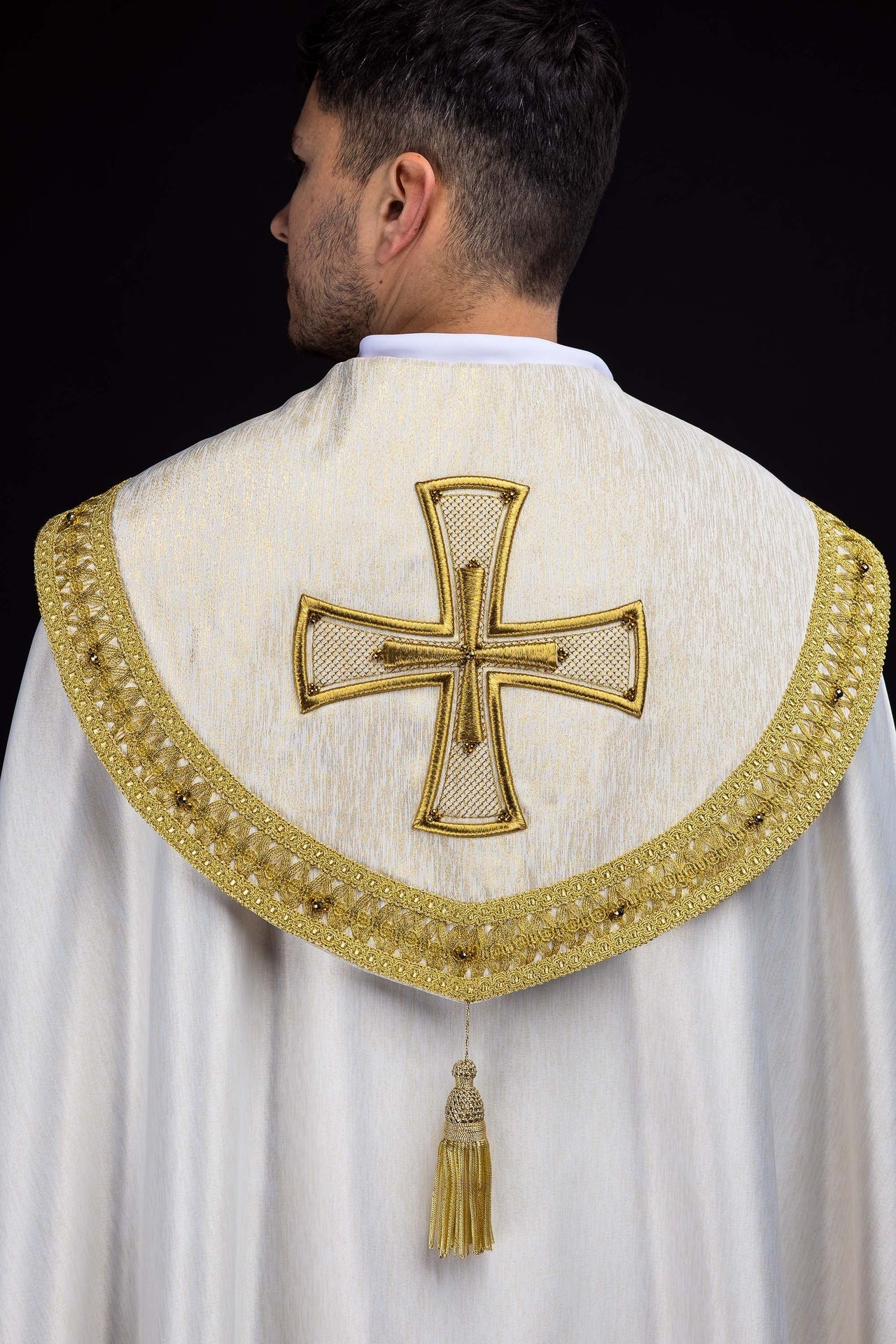 Cope with natural stones Handmade 3018 HM/3018/05/86 ECRU 145cm - CHASUBLES.COM