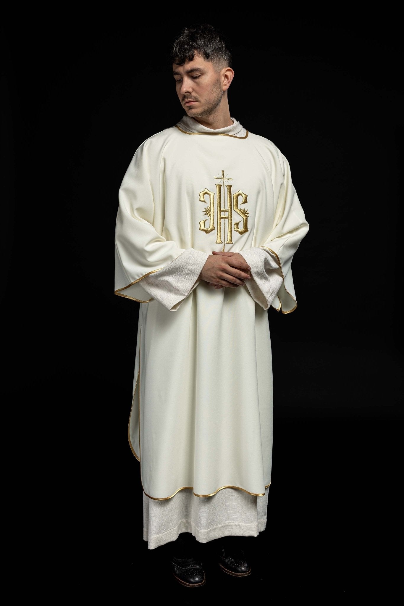 Dalmatic with Gold Embroidery IHS KDL/215/05/12/D - HAFTINAUSA.COM