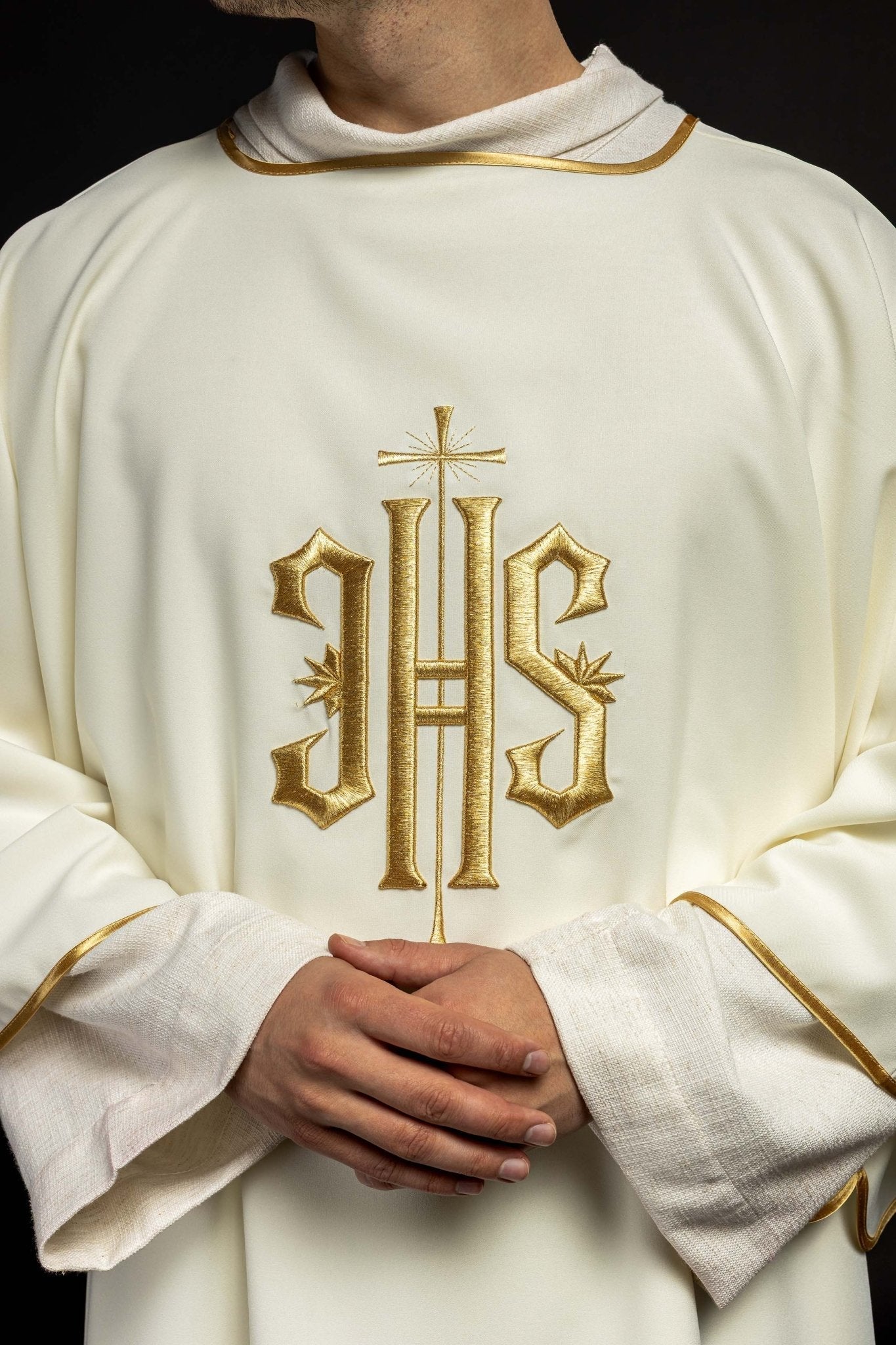 Dalmatic with Gold Embroidery IHS KDL/215/05/12/D - HAFTINAUSA.COM