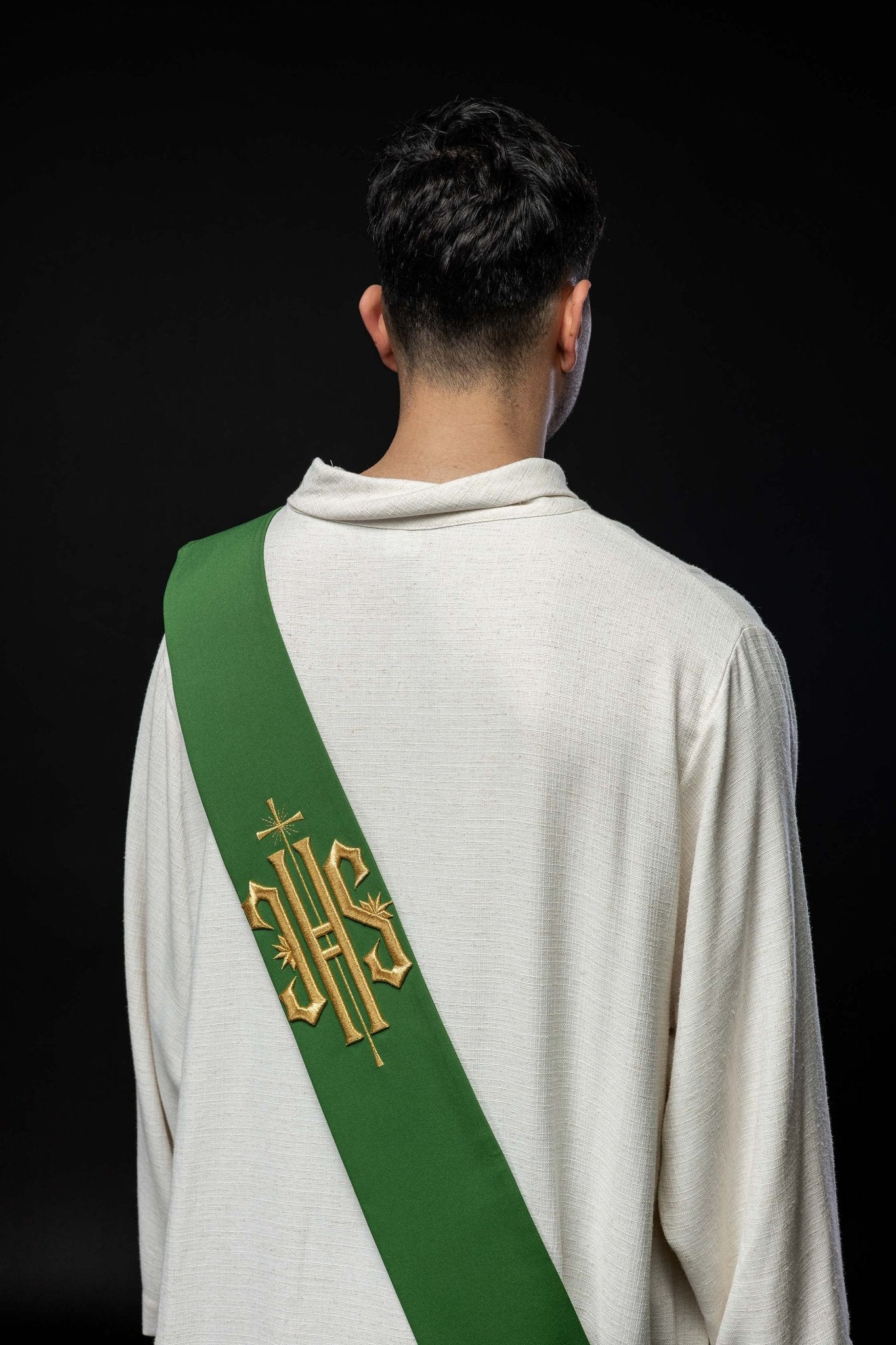 Deacon stole embroidered with IHS and Cross in green KSD/135/01/01 ZIELONY - HAFTINAUSA.COM