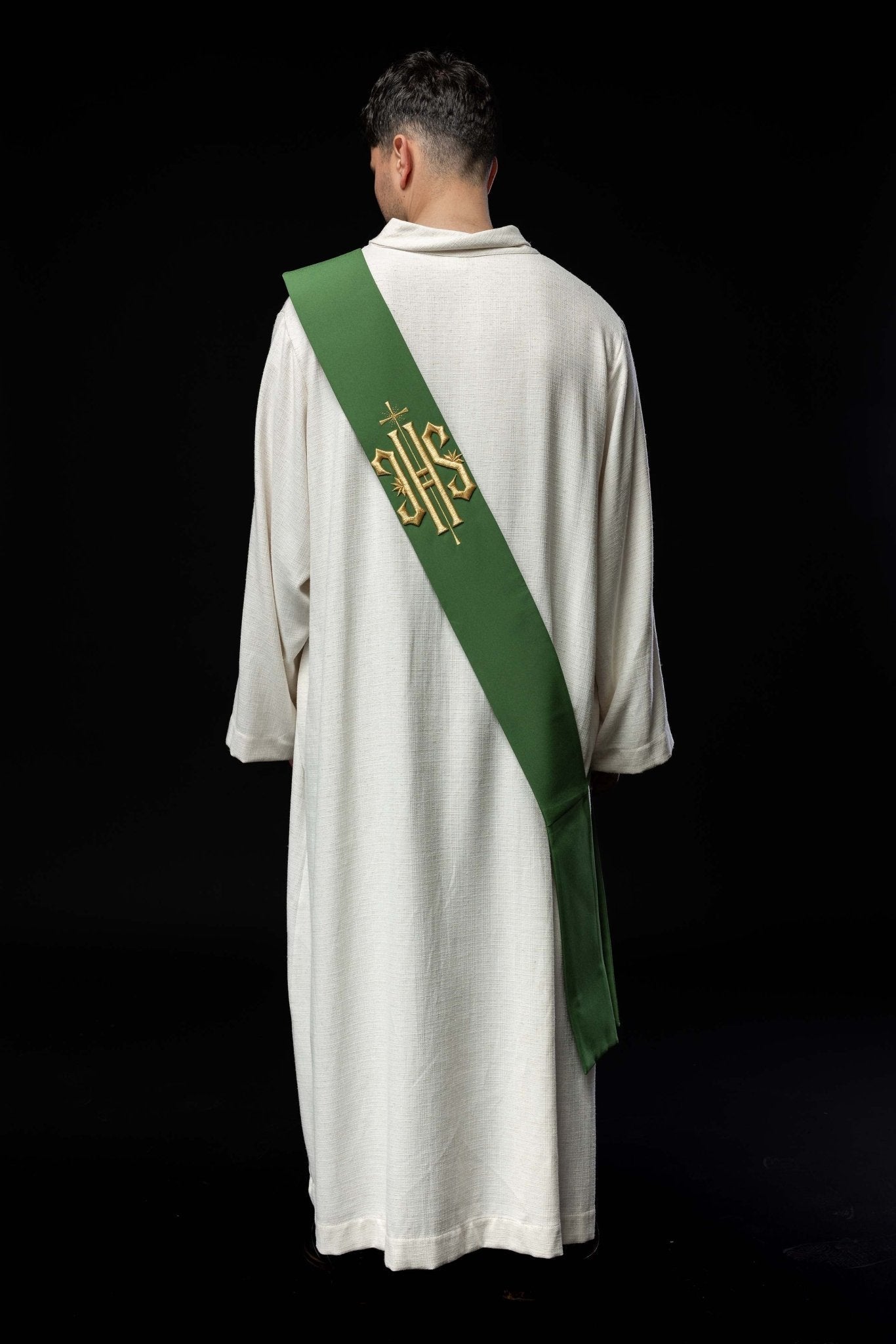 Deacon stole embroidered with IHS and Cross in green KSD/135/01/01 ZIELONY - HAFTINAUSA.COM