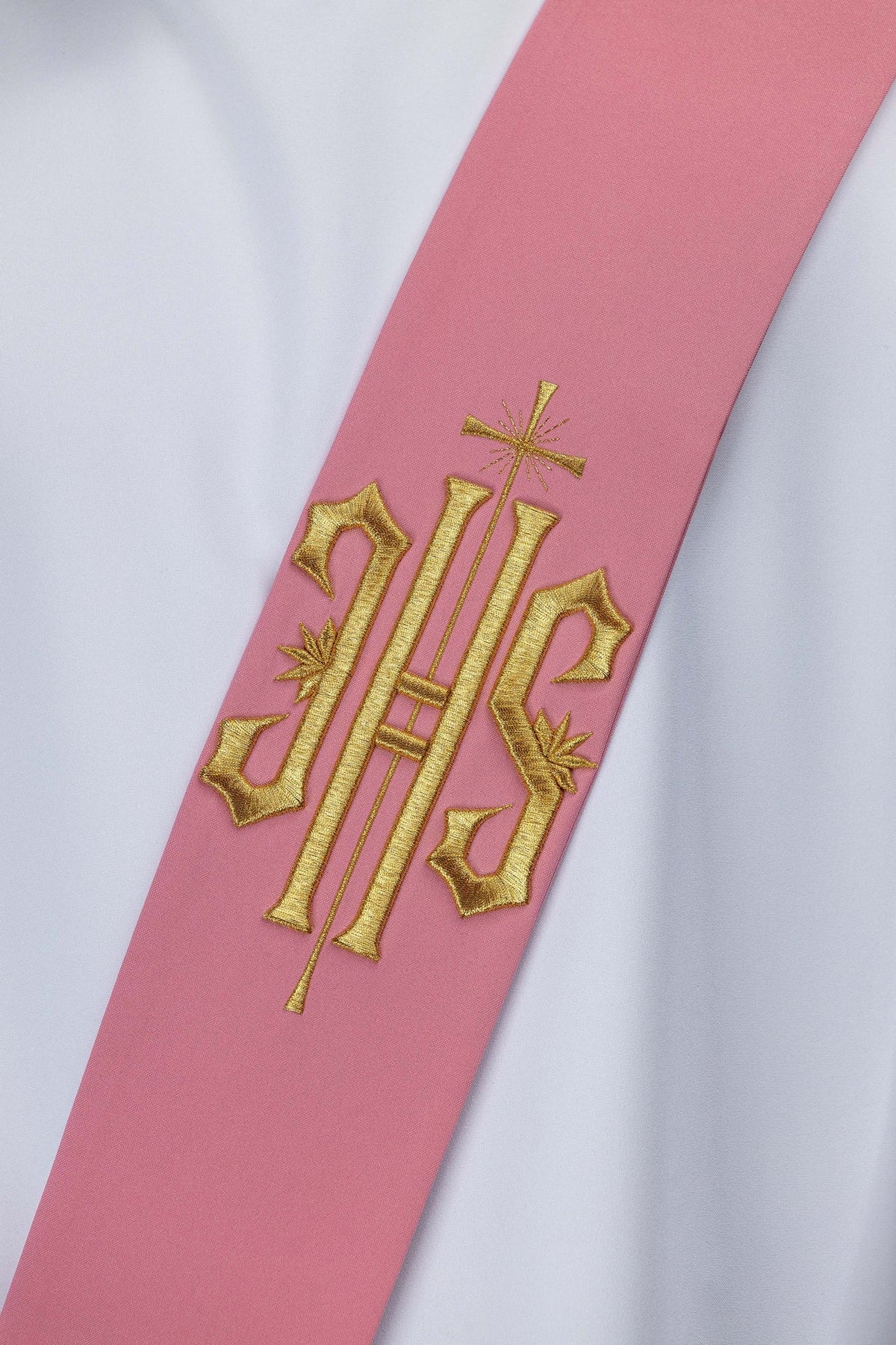 Deacon stole embroidered with IHS and Cross in pink KSD/135/08/01 RÓŻ - CHASUBLES.COM