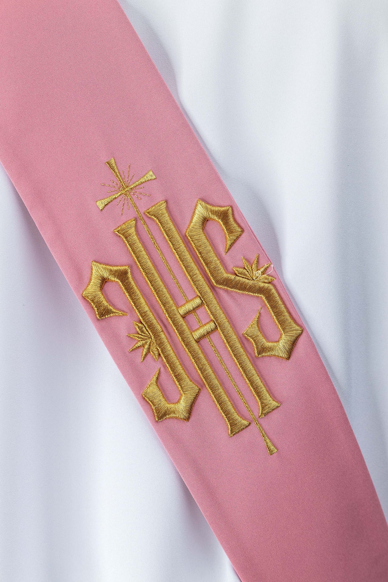 Deacon stole embroidered with IHS and Cross in pink KSD/135/08/01 RÓŻ - CHASUBLES.COM