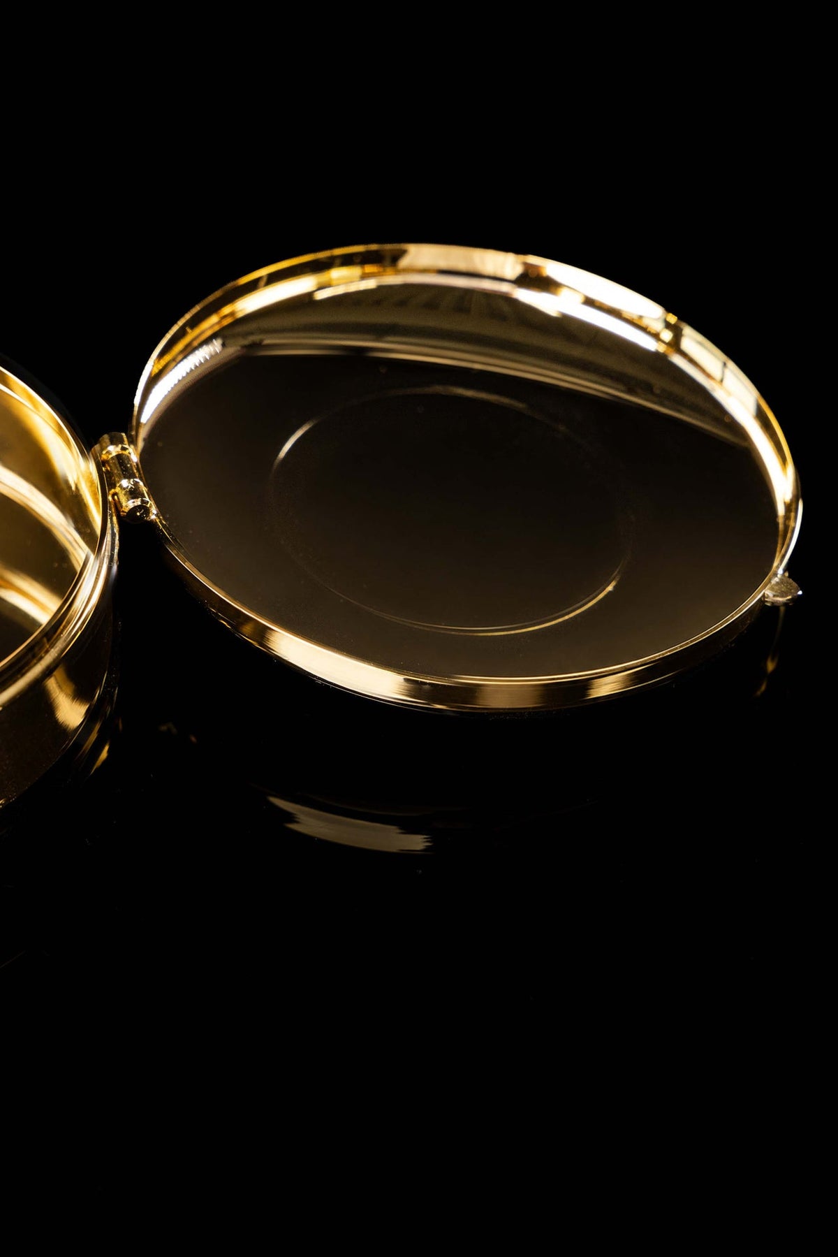 Close-up of the gold-plated ciborium interior and side hinge fittings
