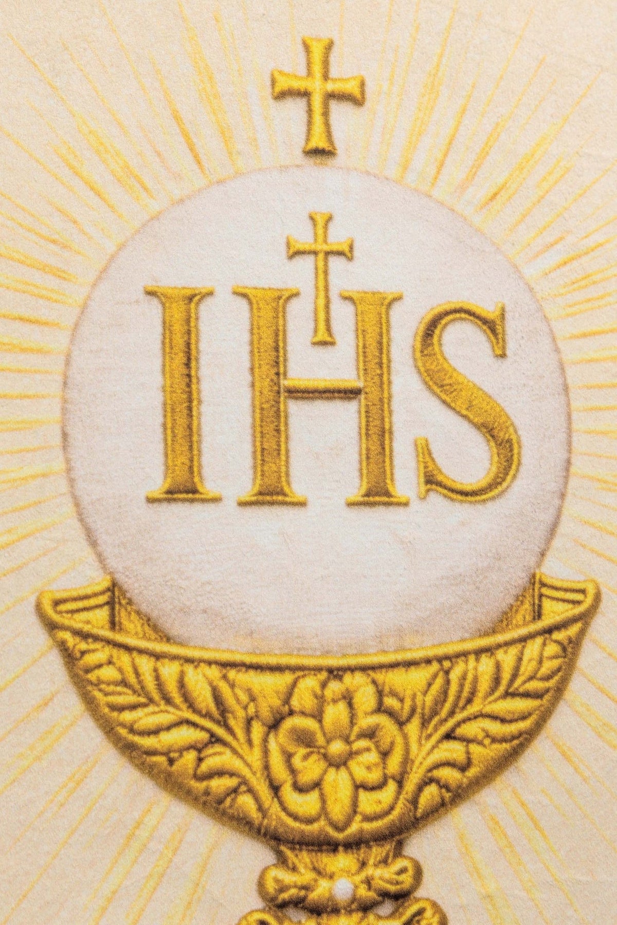 Double-Sided Printed Liturgical Banner with the Sacred Heart of Jesus and IHS Chalice CHD/002/09-05/109 80*130 - CHASUBLES.COM