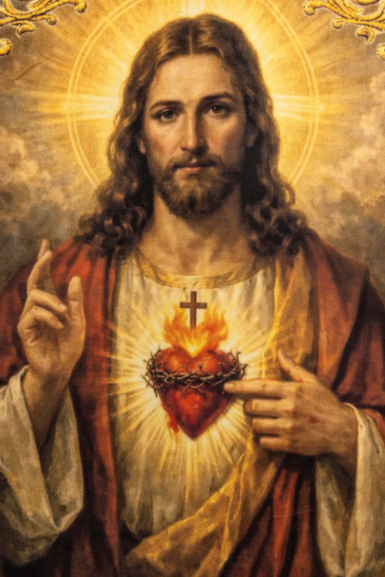 Double-Sided Printed Liturgical Banner with the Sacred Heart of Jesus and IHS Chalice CHD/002/09-05/109 80*130 - CHASUBLES.COM