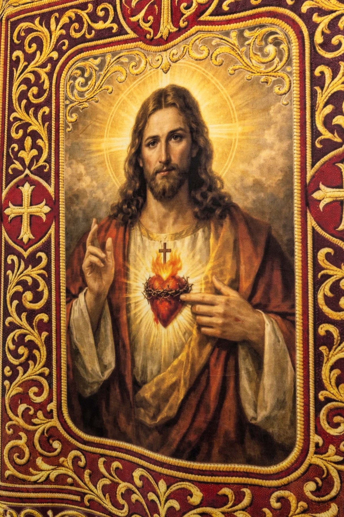 Double-Sided Printed Liturgical Banner with the Sacred Heart of Jesus and IHS Chalice CHD/002/09-05/109 80*130 - CHASUBLES.COM
