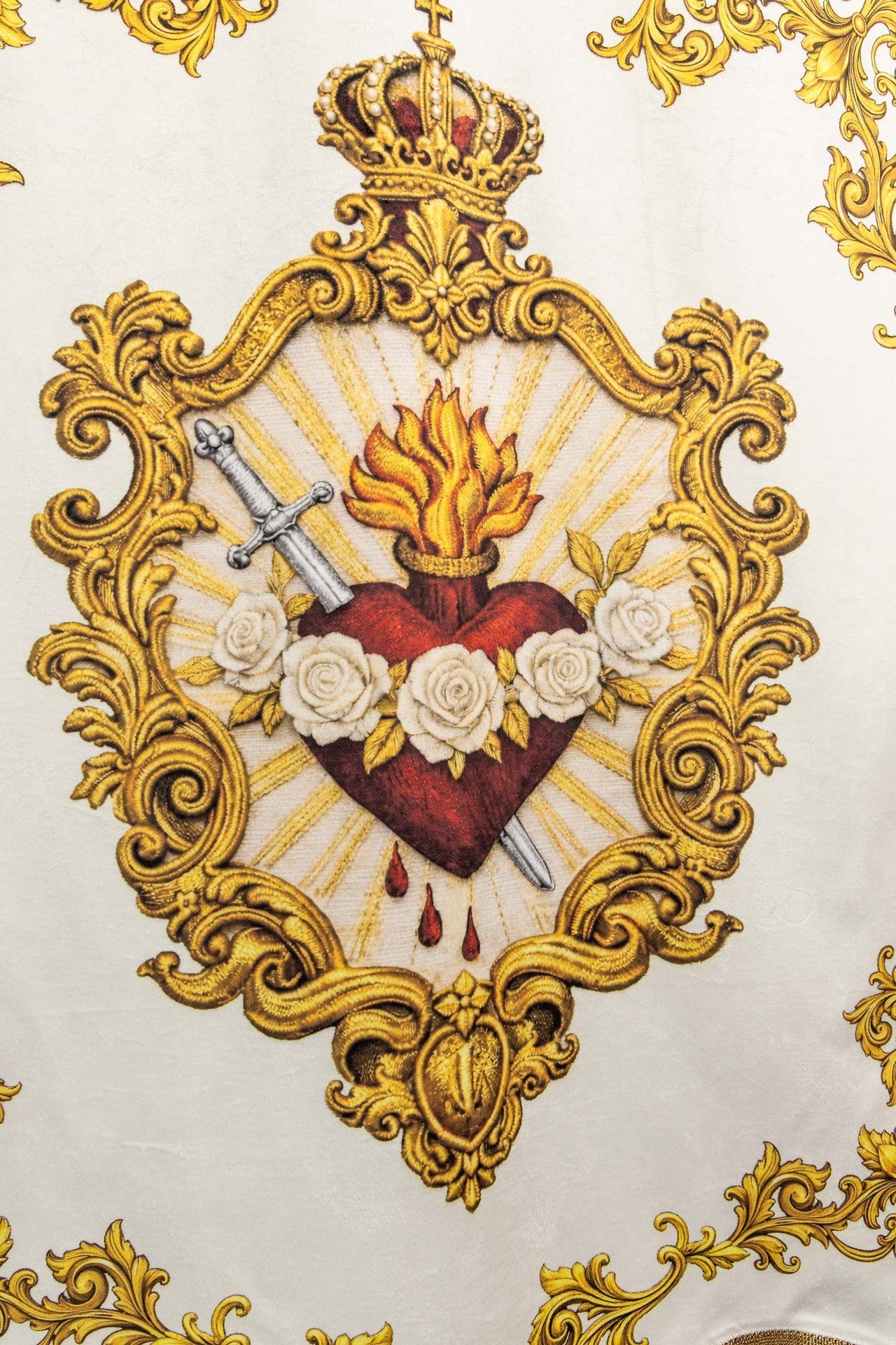 Double-Sided Printed Marian Liturgical Banner with Heart Symbol and Marian Monogram CHD/003/05/109 80*130 - CHASUBLES.COM