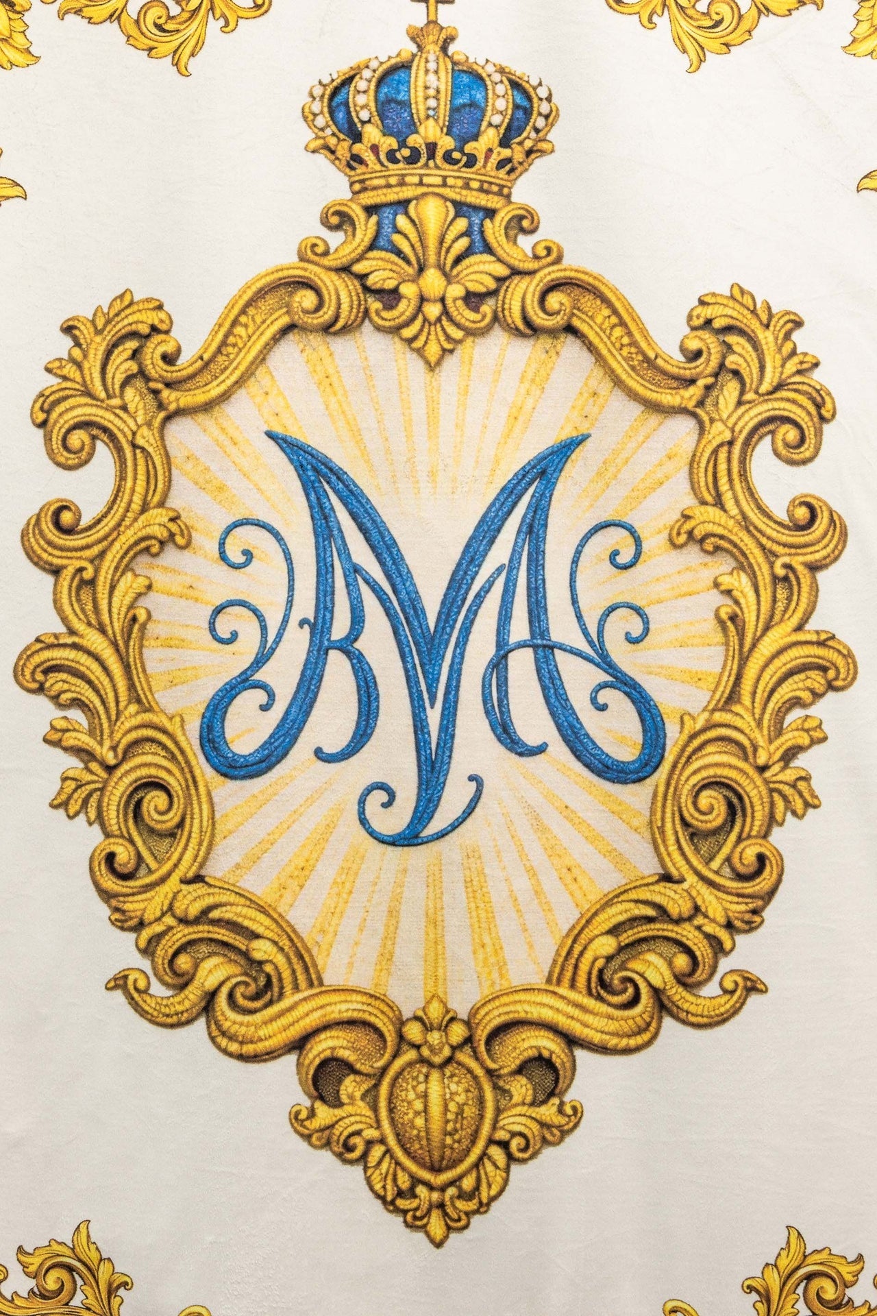Double-Sided Printed Marian Liturgical Banner with Heart Symbol and Marian Monogram CHD/003/05/109 80*130 - CHASUBLES.COM