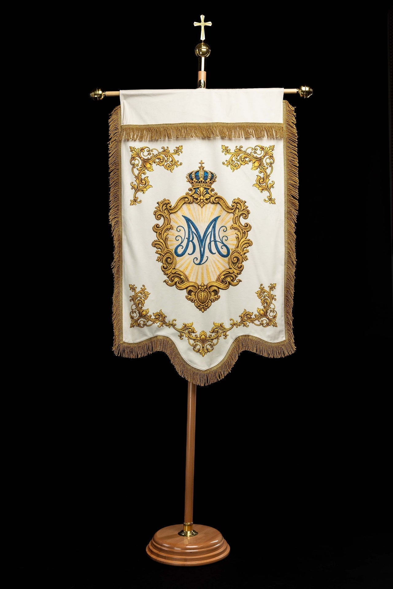 Double-Sided Printed Marian Liturgical Banner with Heart Symbol and Marian Monogram CHD/003/05/109 80*130 - CHASUBLES.COM
