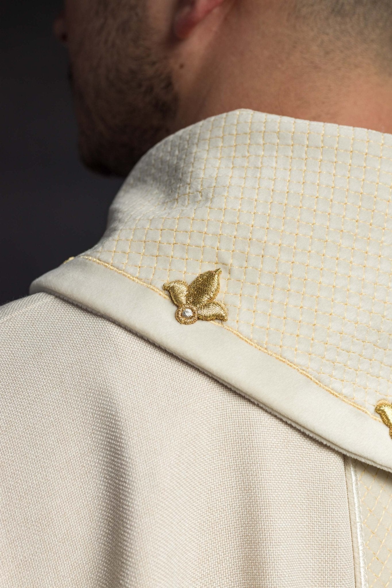 Ecru Chasuble with Embroidered Cross Symbol LE/7029/05 - HAFTINAUSA.COM