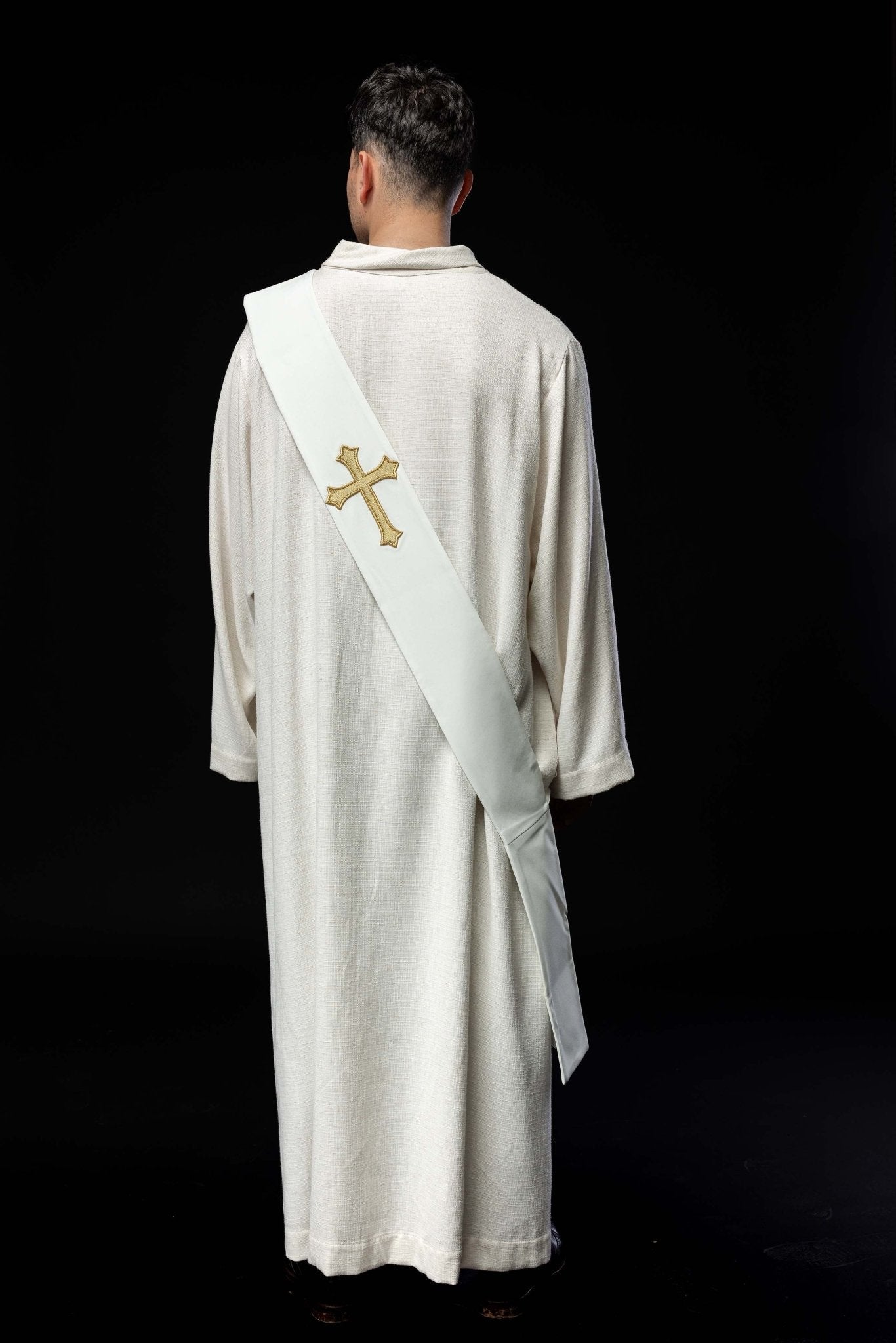 Ecru Deacon stole with a Cross KSD/133/05/01 ECRU - HAFTINAUSA.COM