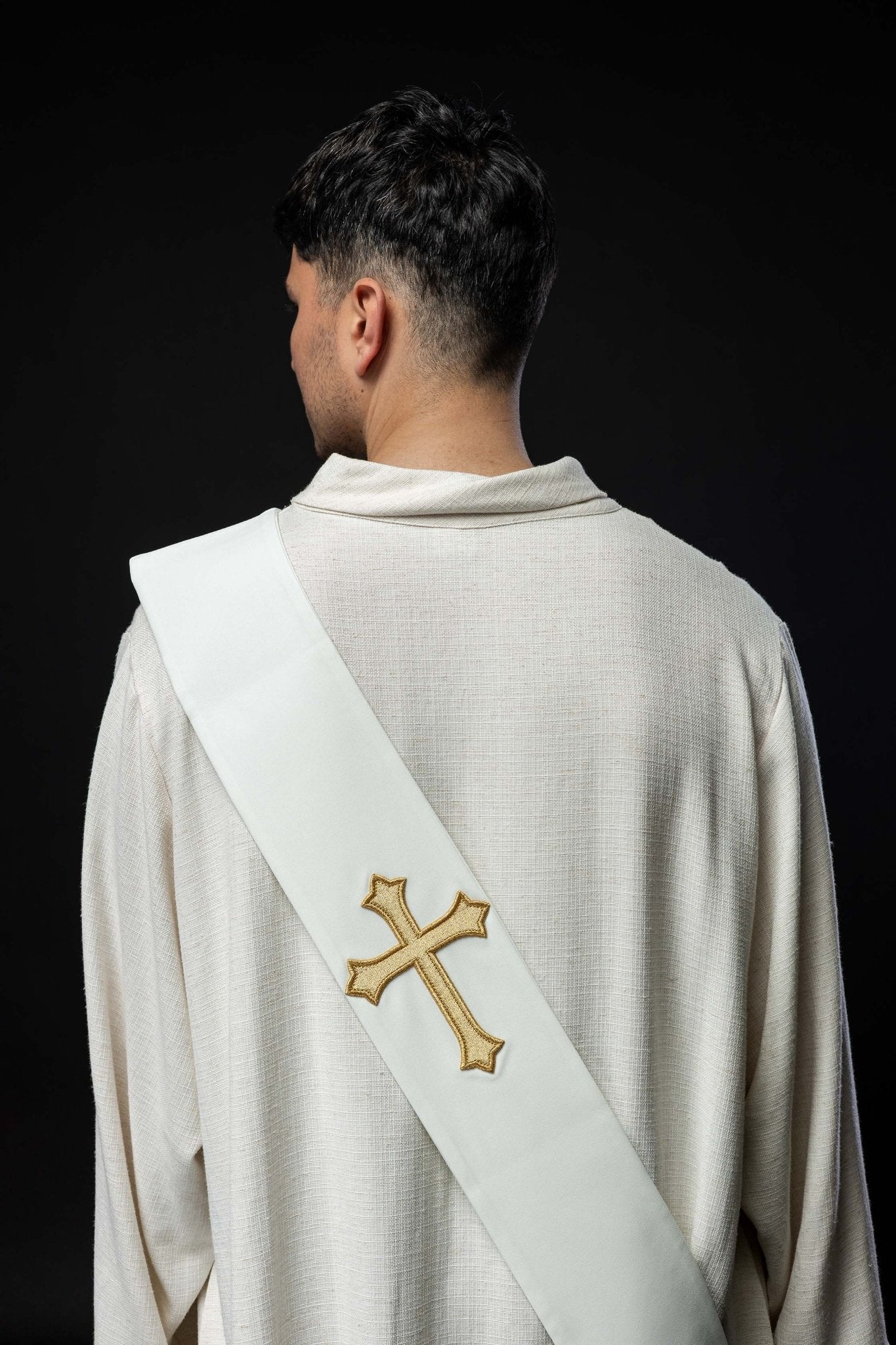Ecru Deacon stole with a Cross KSD/133/05/01 ECRU - HAFTINAUSA.COM