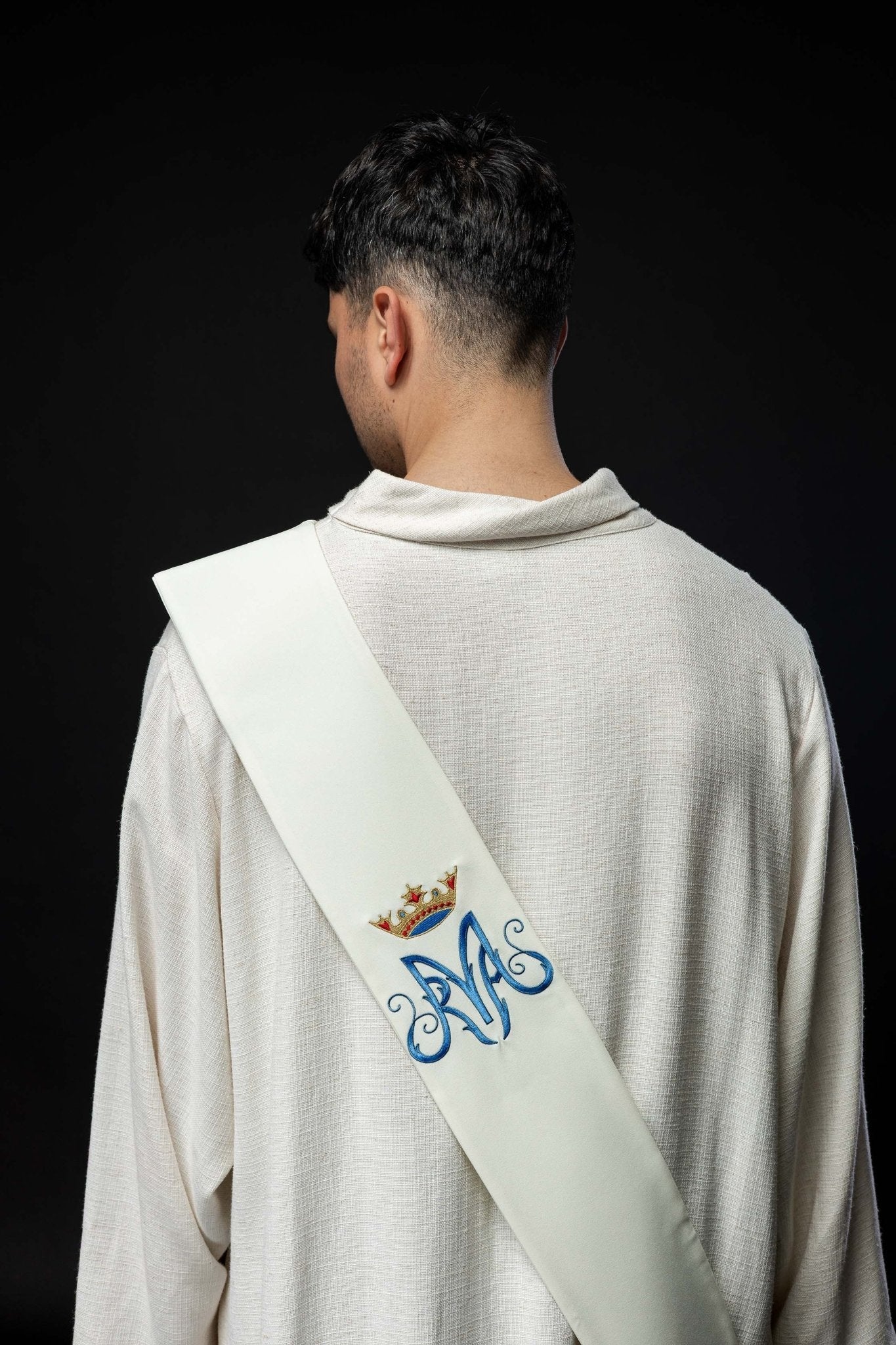 Ecru Deacon stole with Marian embroidery KSD/136/05/01 ECRU - HAFTINAUSA.COM