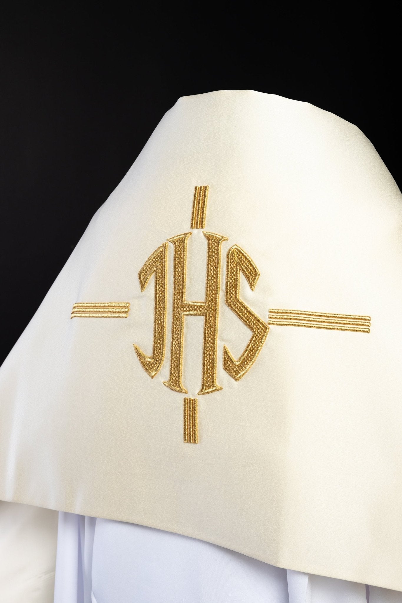 Ecru IHS embroidered liturgical veil KWL/014/05/20 50*270 ECRU SAT. - HAFTINAUSA.COM