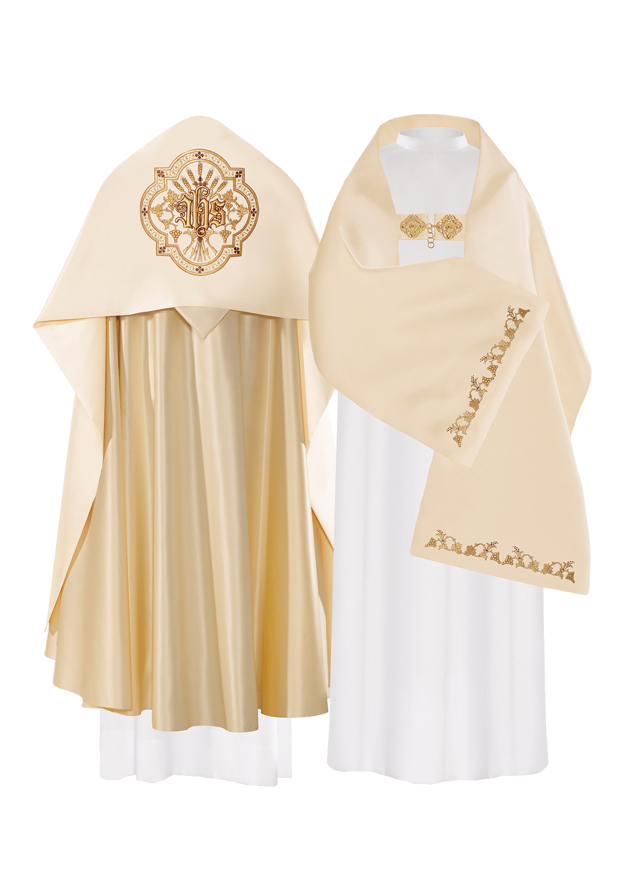 Ecru IHS embroidered veil KWL/004/05/20 50*270 ECRU SAT. - HAFTINAUSA.COM