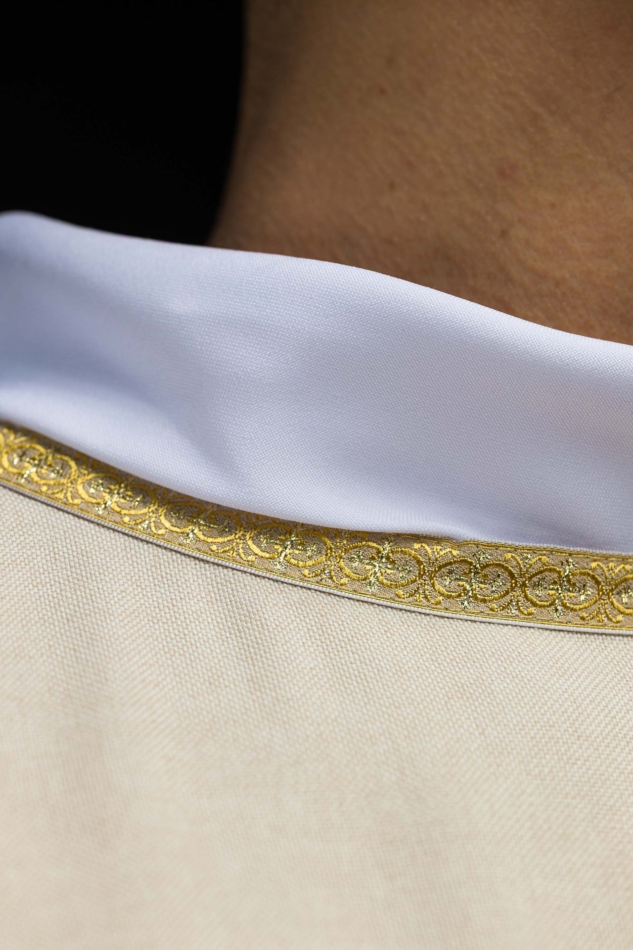 Ecru Liturgical Chasuble with Golden IHS Embroidery KOA/001/05/70 - CHASUBLES.COM