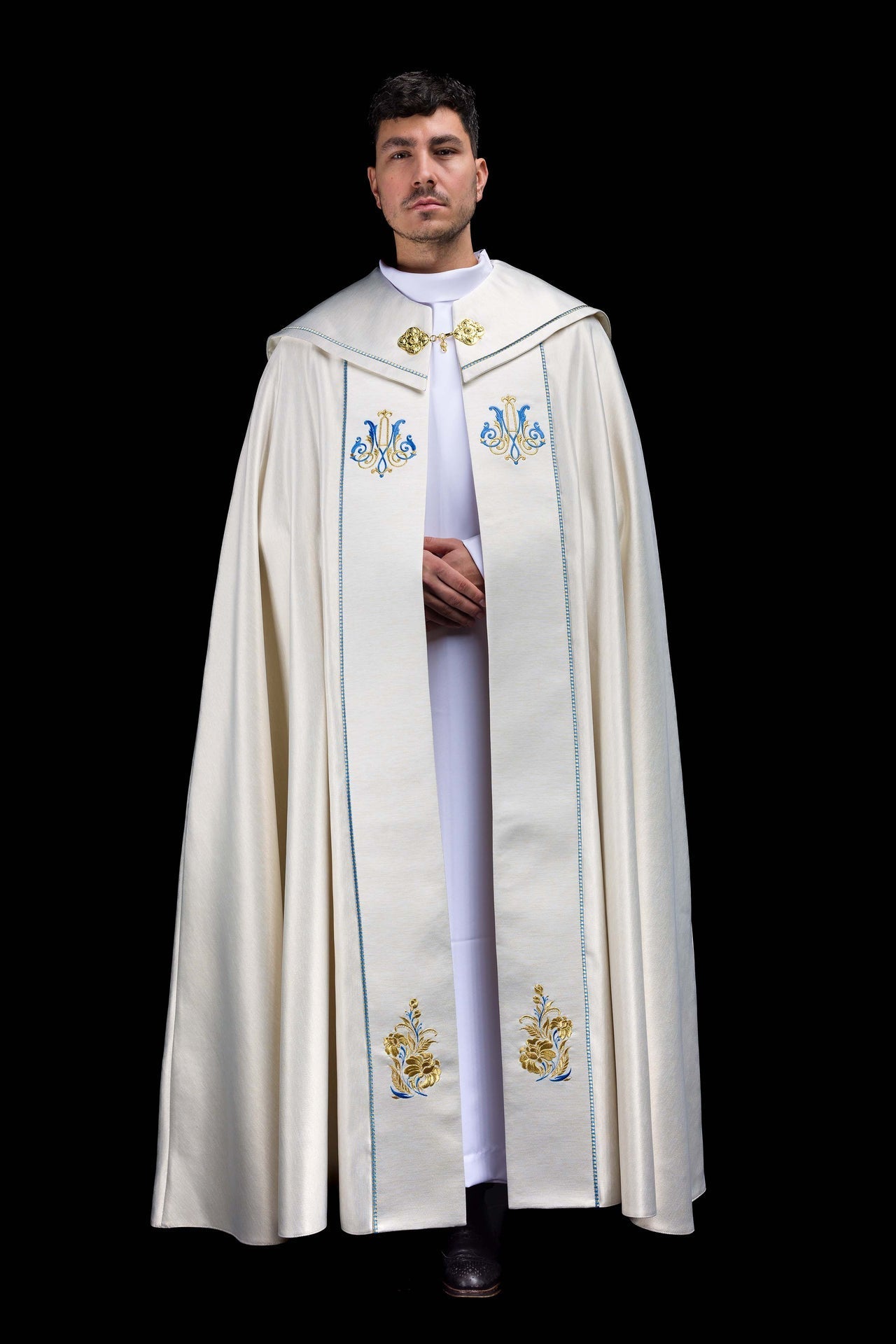 Ecru Marian embroidered cope KDT/3043/05/54 ECRU 150CM - CHASUBLES.COM