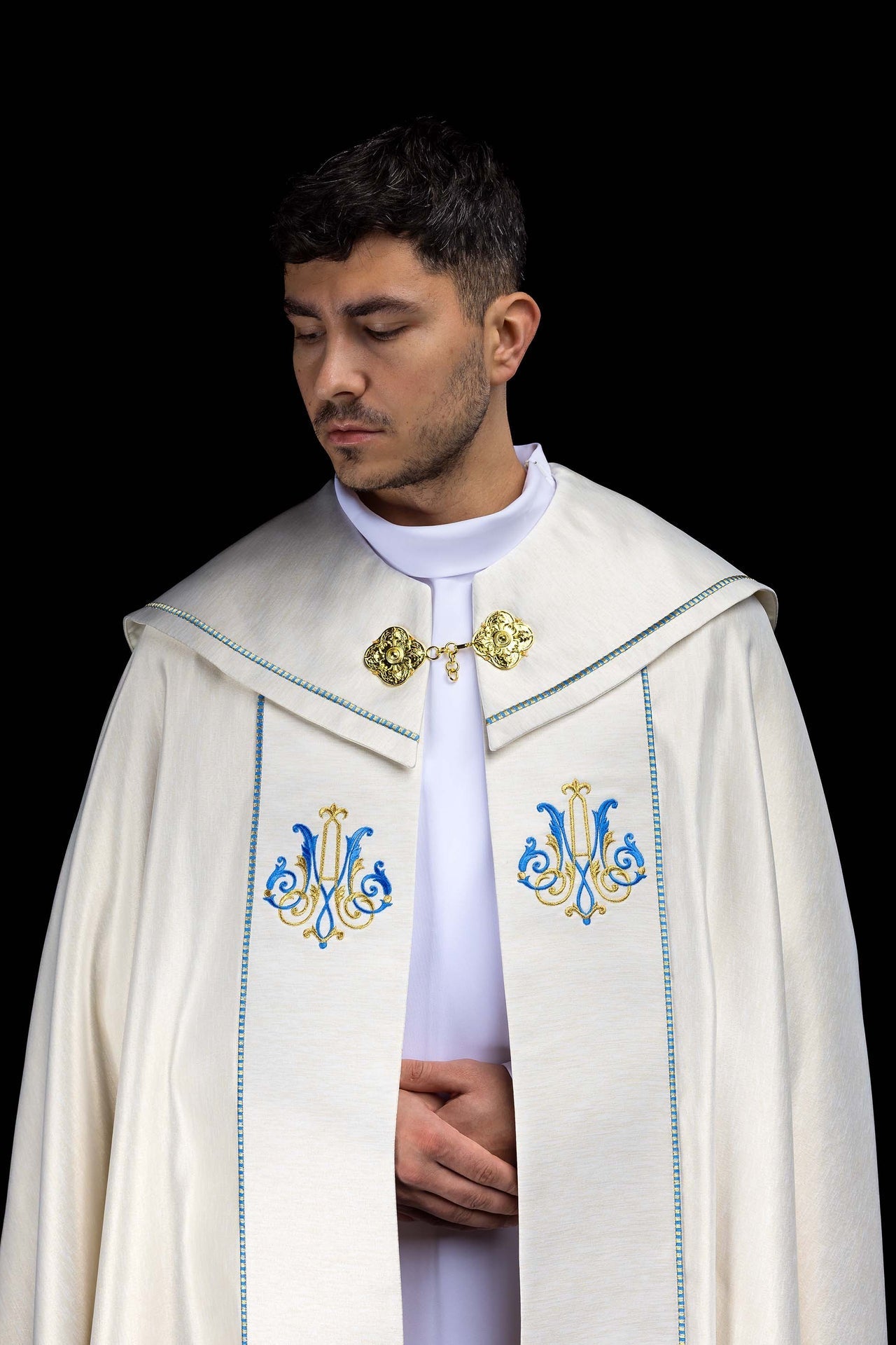 Ecru Marian embroidered cope KDT/3043/05/54 ECRU 150CM - CHASUBLES.COM