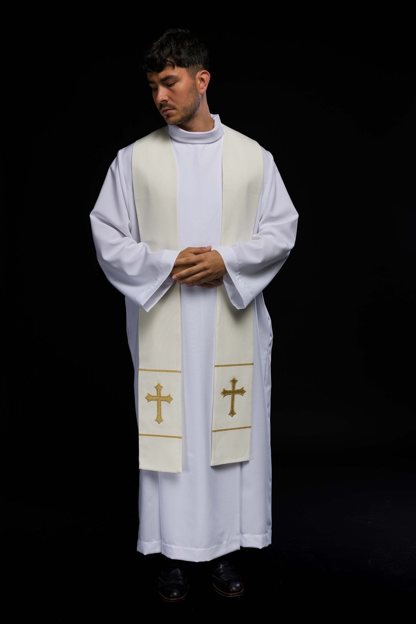 Ecru priestly stole embroidered with a Cross KST/063/05/01 ECRU - HAFTINAUSA.COM
