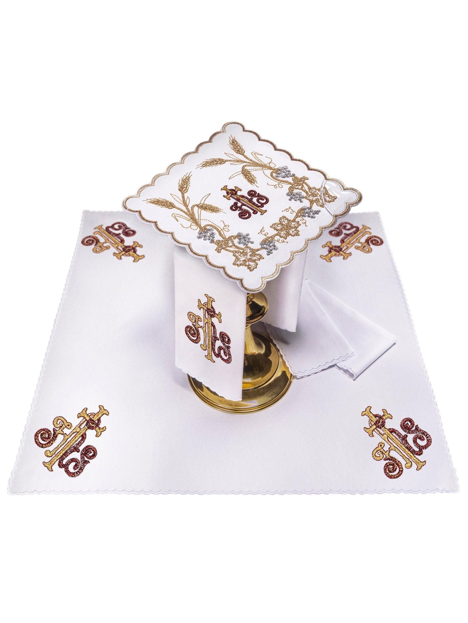 Elaborately Decorated Chalice Linens with IHS and Wheat Embroidery KK/040 - HAFTINAUSA.COM