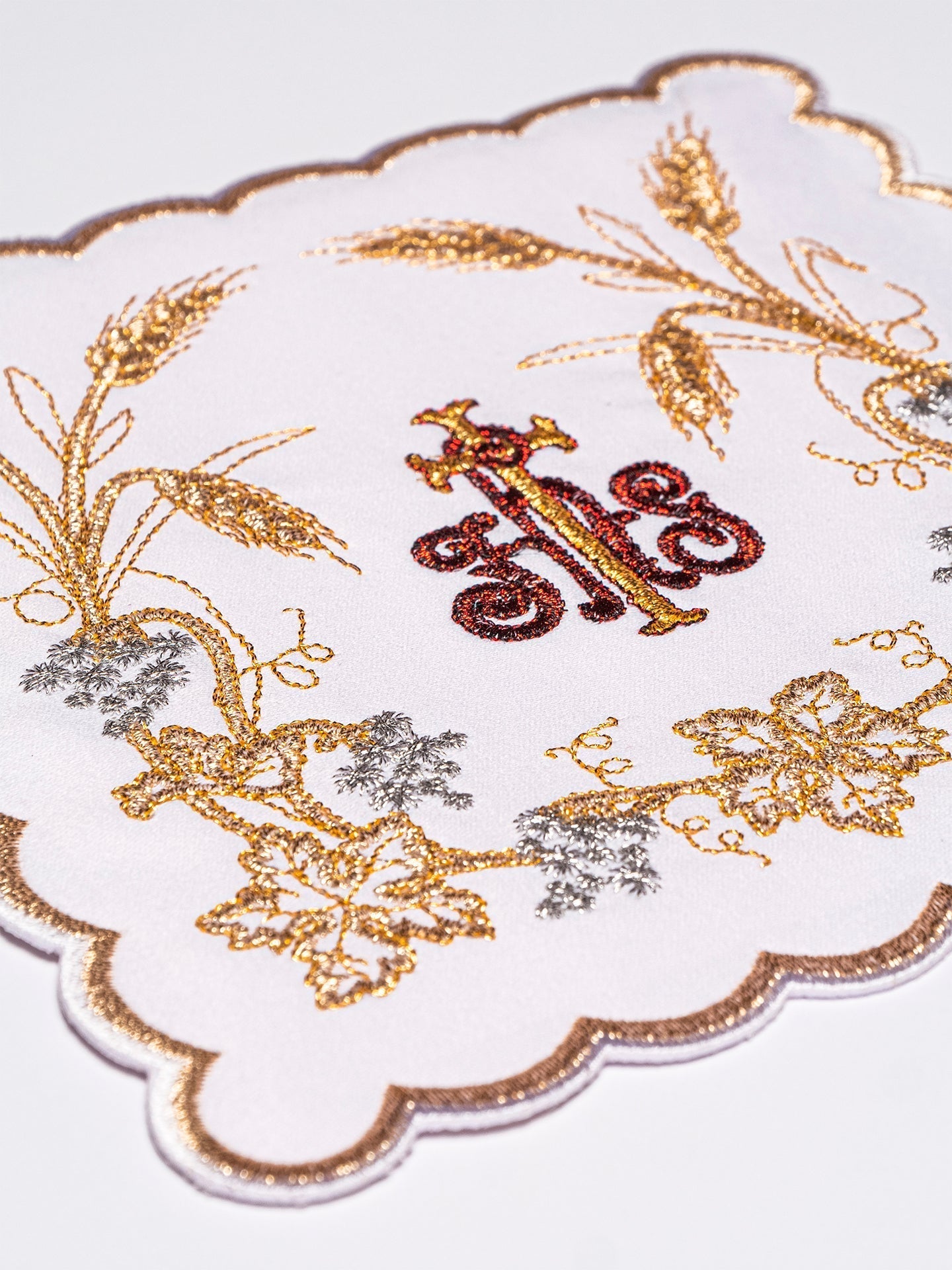 Elaborately Decorated Chalice Linens with IHS and Wheat Embroidery KK/040 - HAFTINAUSA.COM